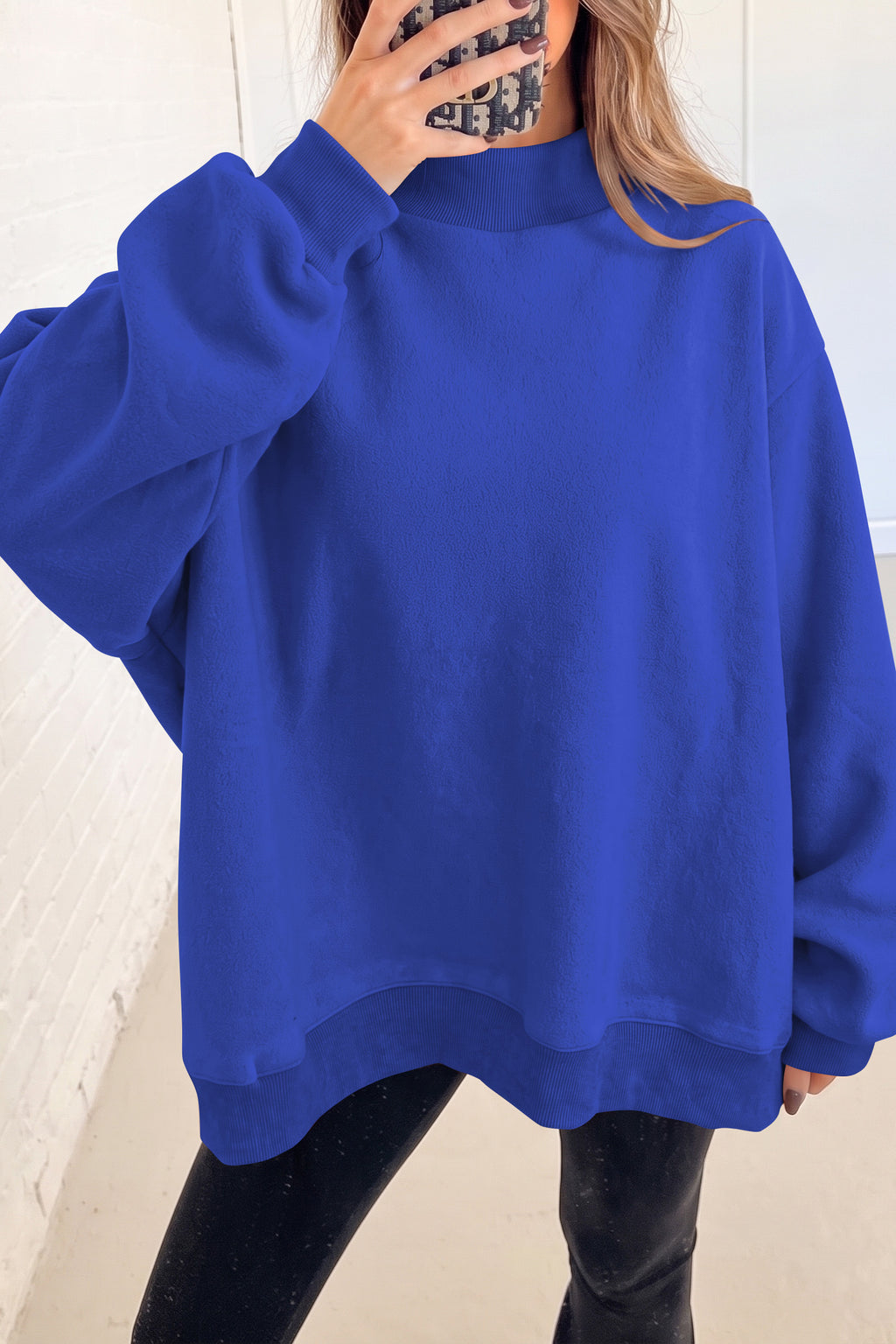 Bluing Oversize Drop Shoulder Reversible Mock Neck Sweatshirt