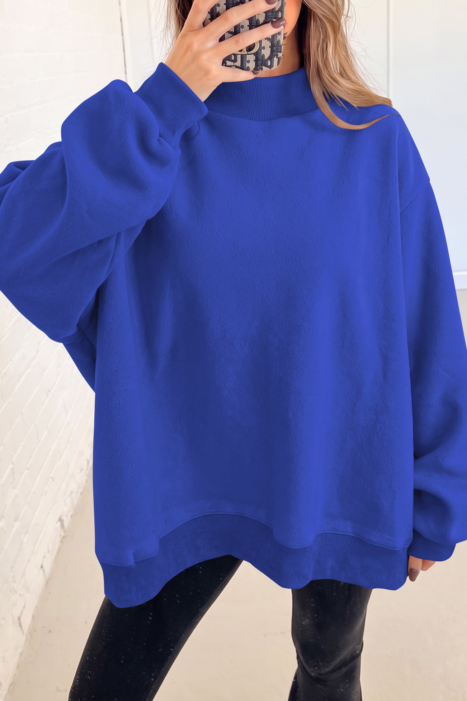 Bluing Oversize Drop Shoulder Reversible Mock Neck Sweatshirt