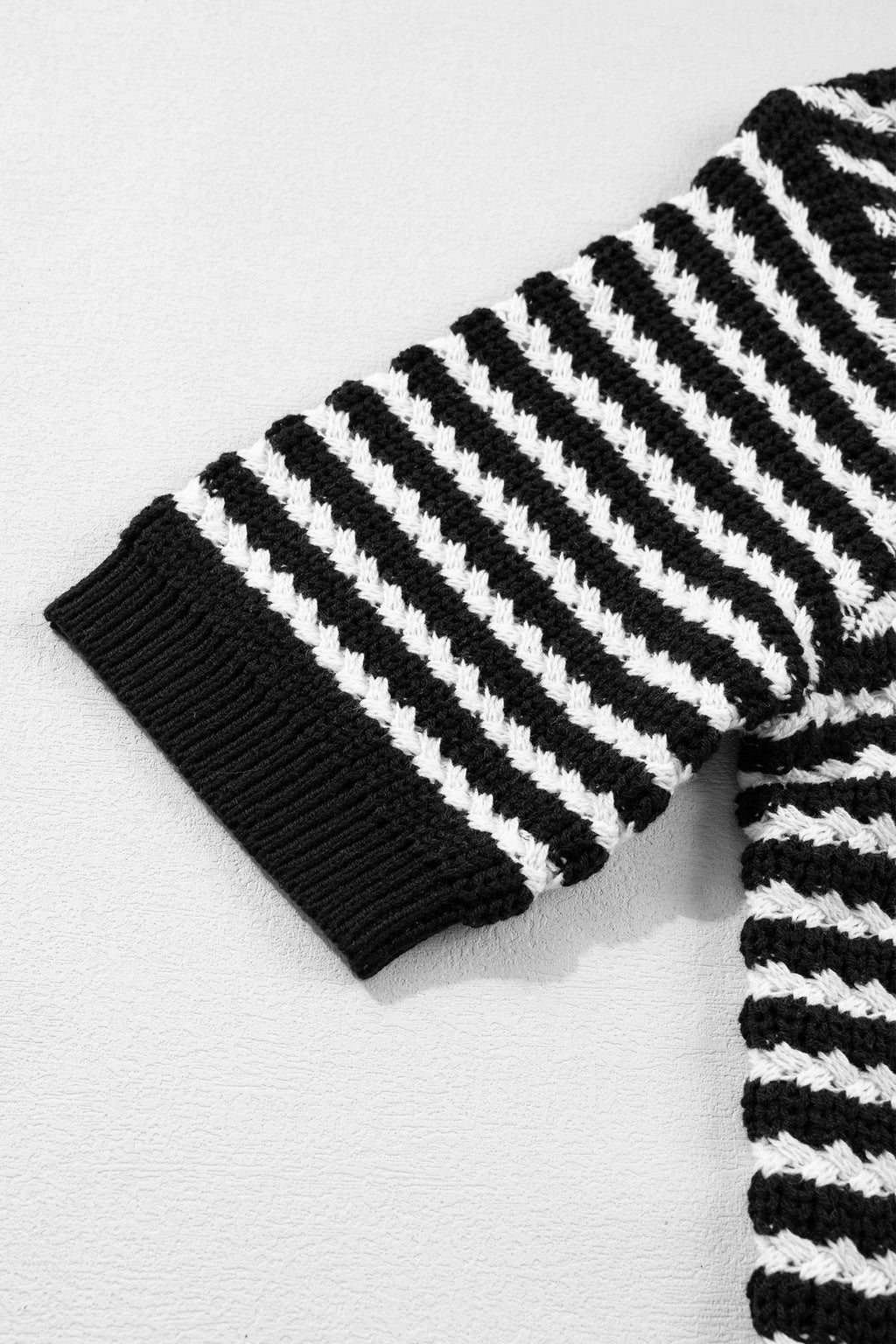 Black Stripe Short Sleeve Knit V Neck Bow Knot Sweater