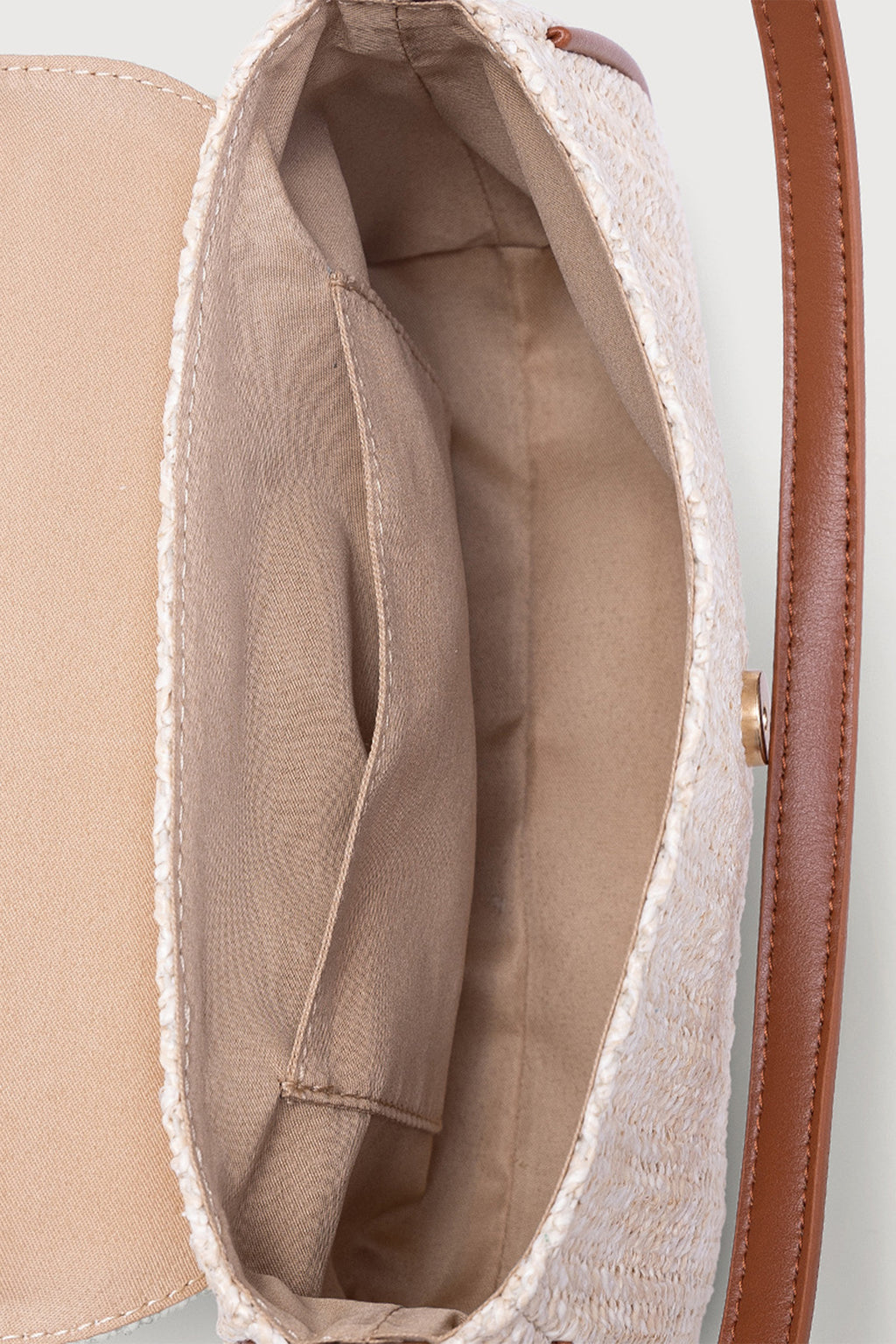 White Raffia Woven PU Leather Trim Shoulder Bag