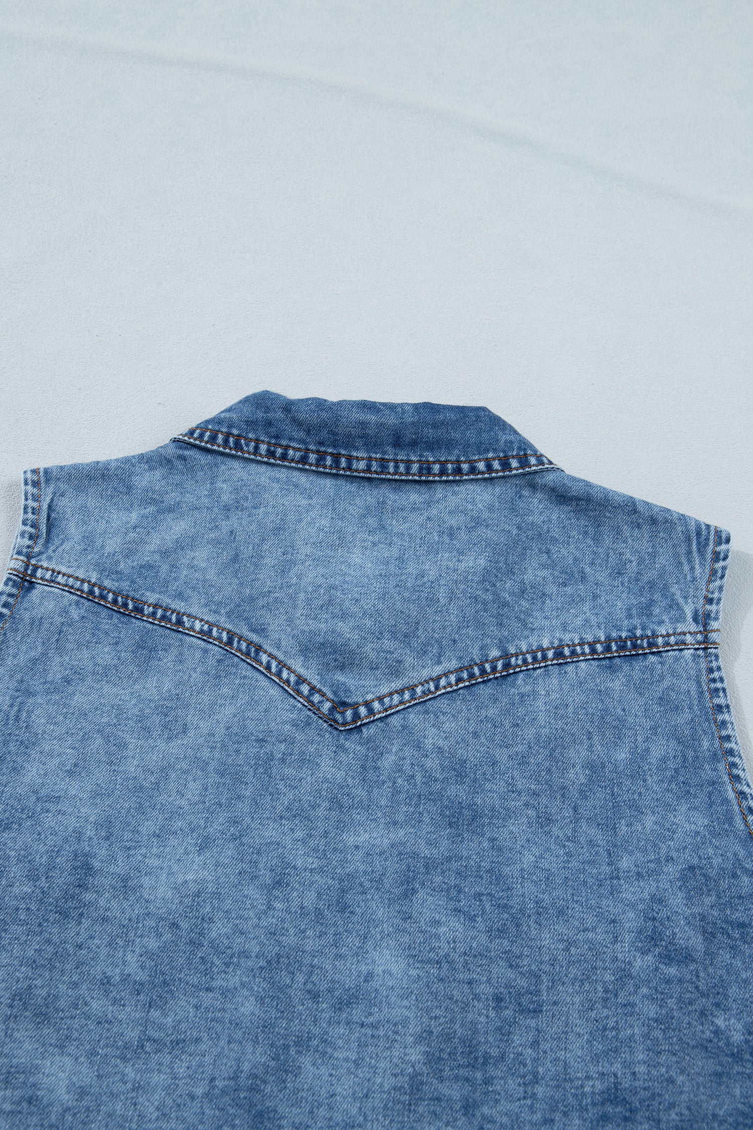 Dusk Blue Buttoned Front Collared Denim Sleeveless Top
