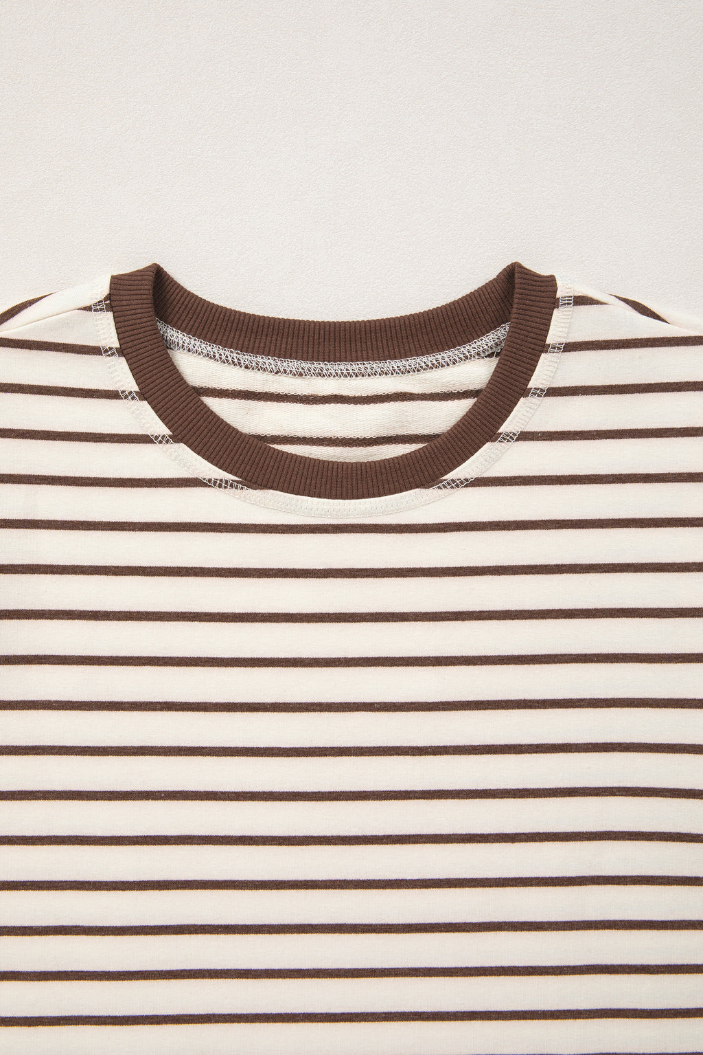 Brown Stripe Ribbed Round Neck Trim Loose Tank Top