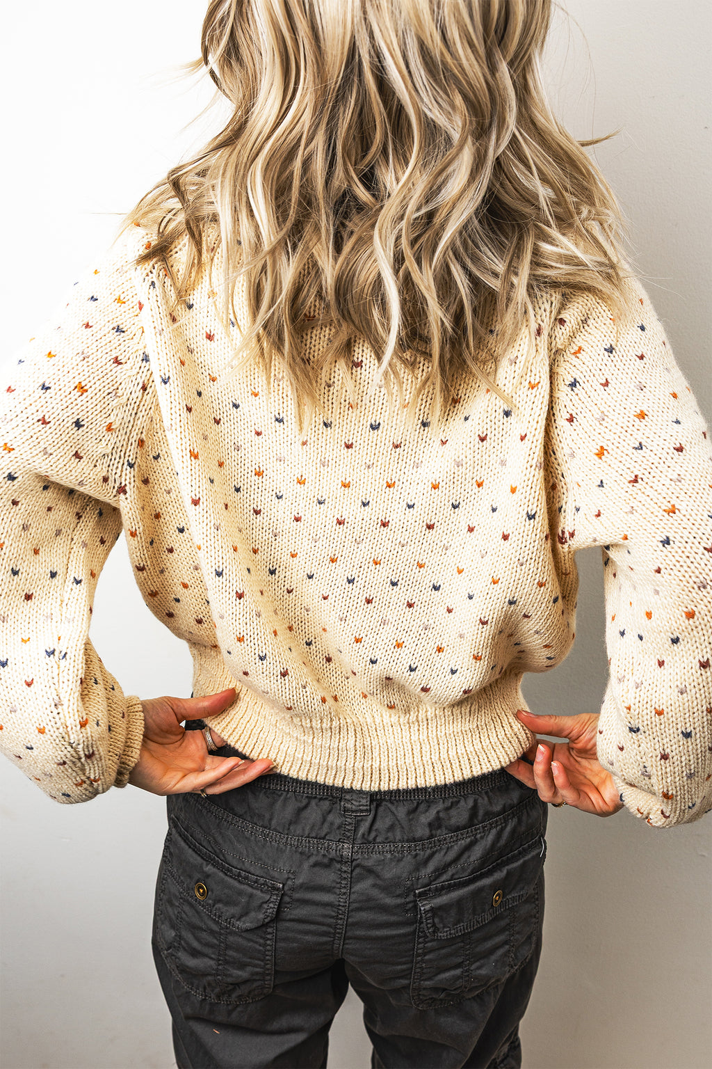 Beige Geometric Print Button Front Long Sleeve Regular Fit Cardigan