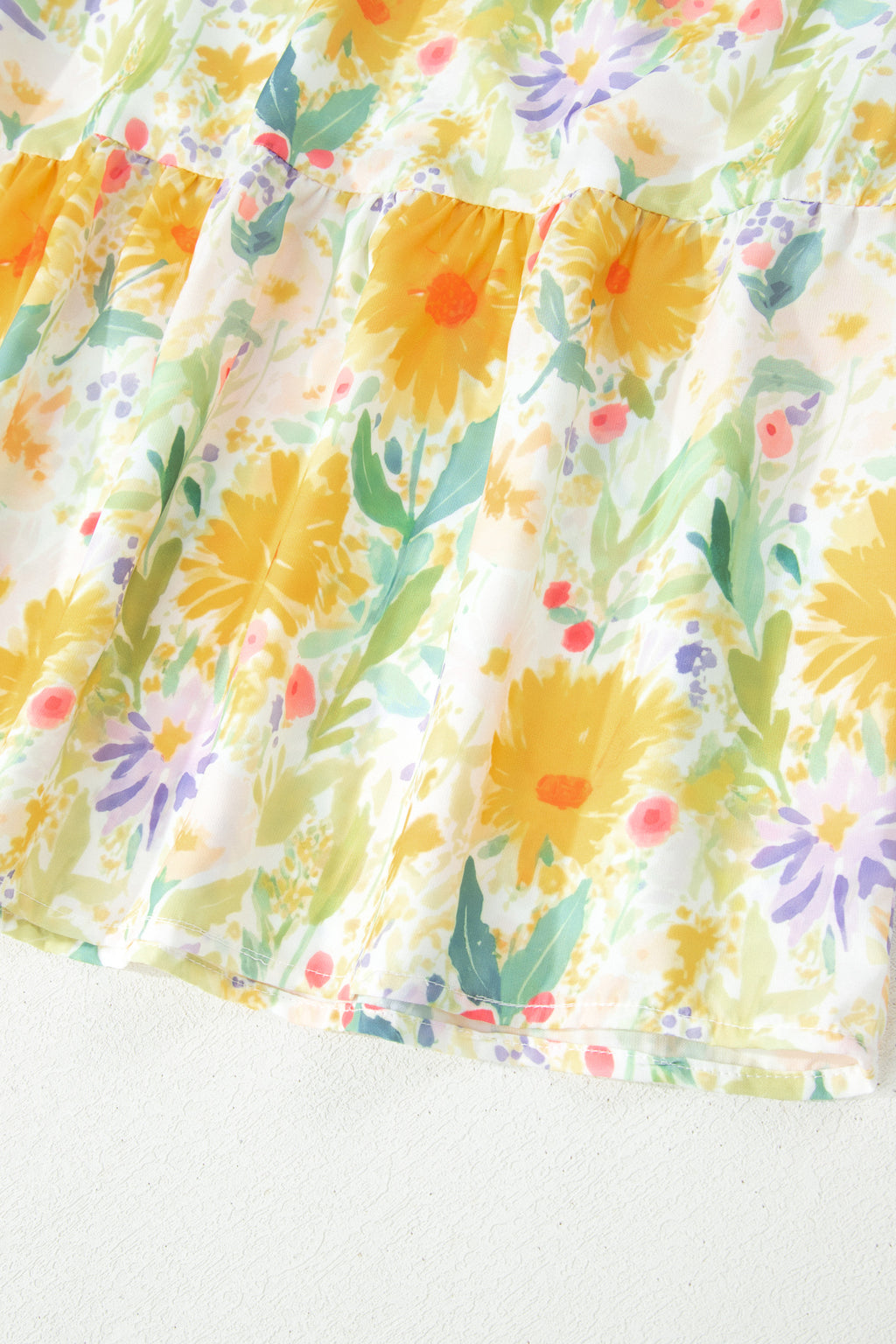 Yellow Floral Print Contrast Stitched Knot Denim Straps High Waist Dress