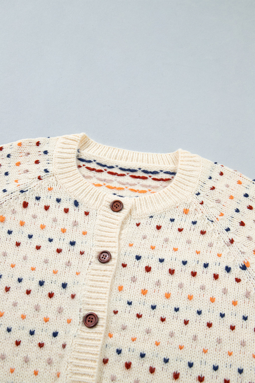 Beige Geometric Print Button Front Long Sleeve Regular Fit Cardigan