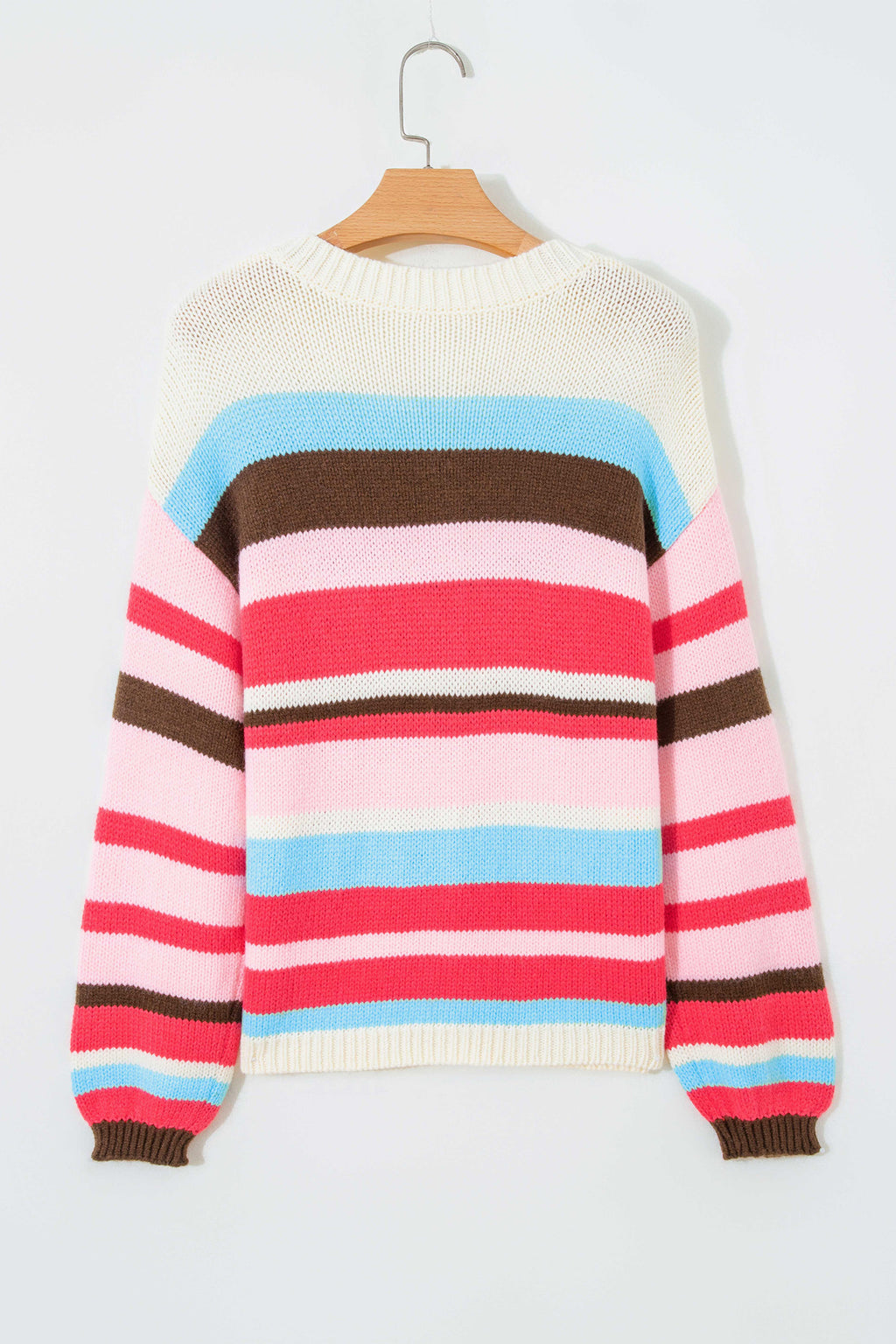 Pink Stripe Striped Colorblock Drop Shoulder Cardigan