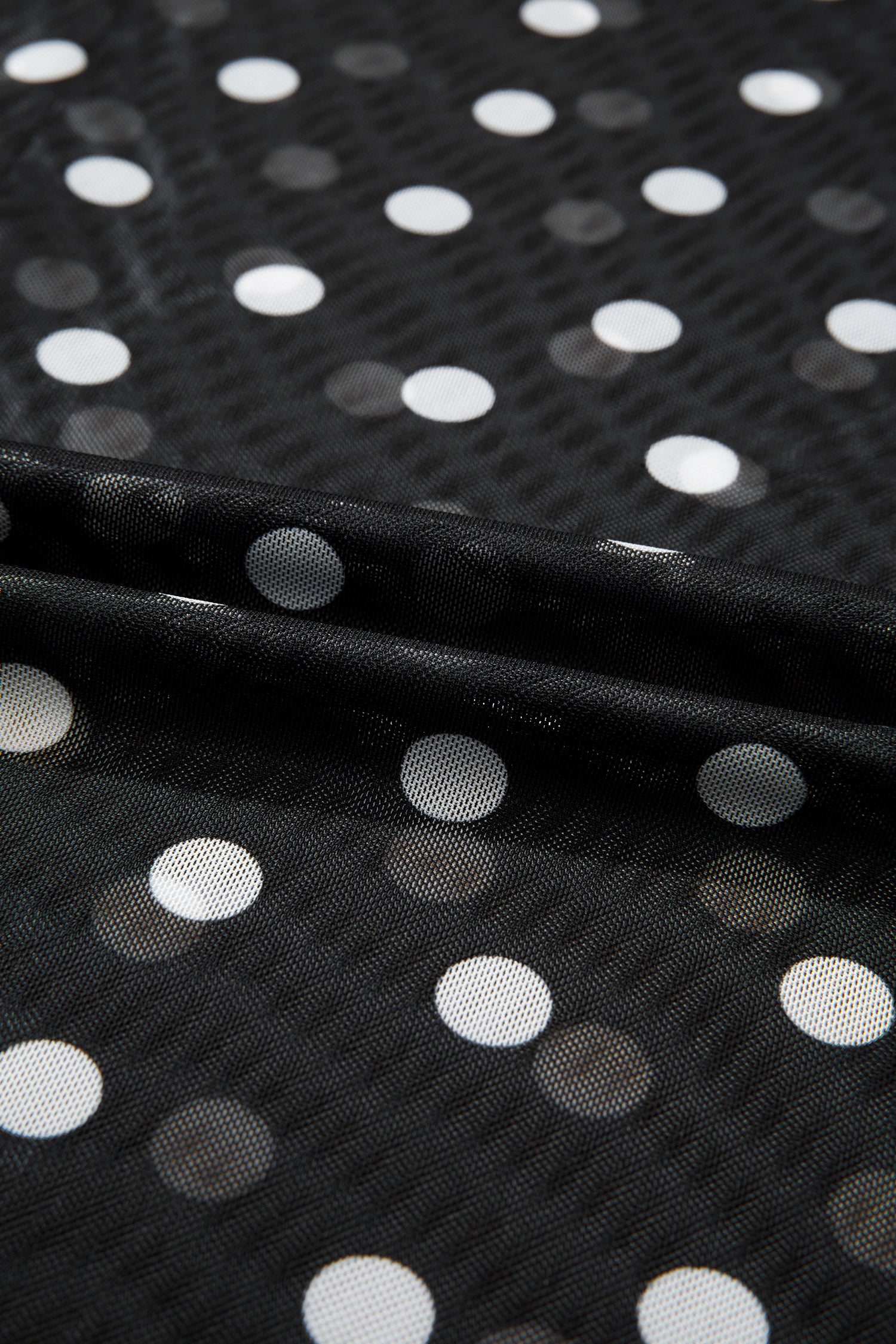 Black Polka Dot Printed High Neck Sheer Mesh Tee