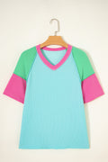 Aruba Blue Color Block Twisted Ribbed Tee