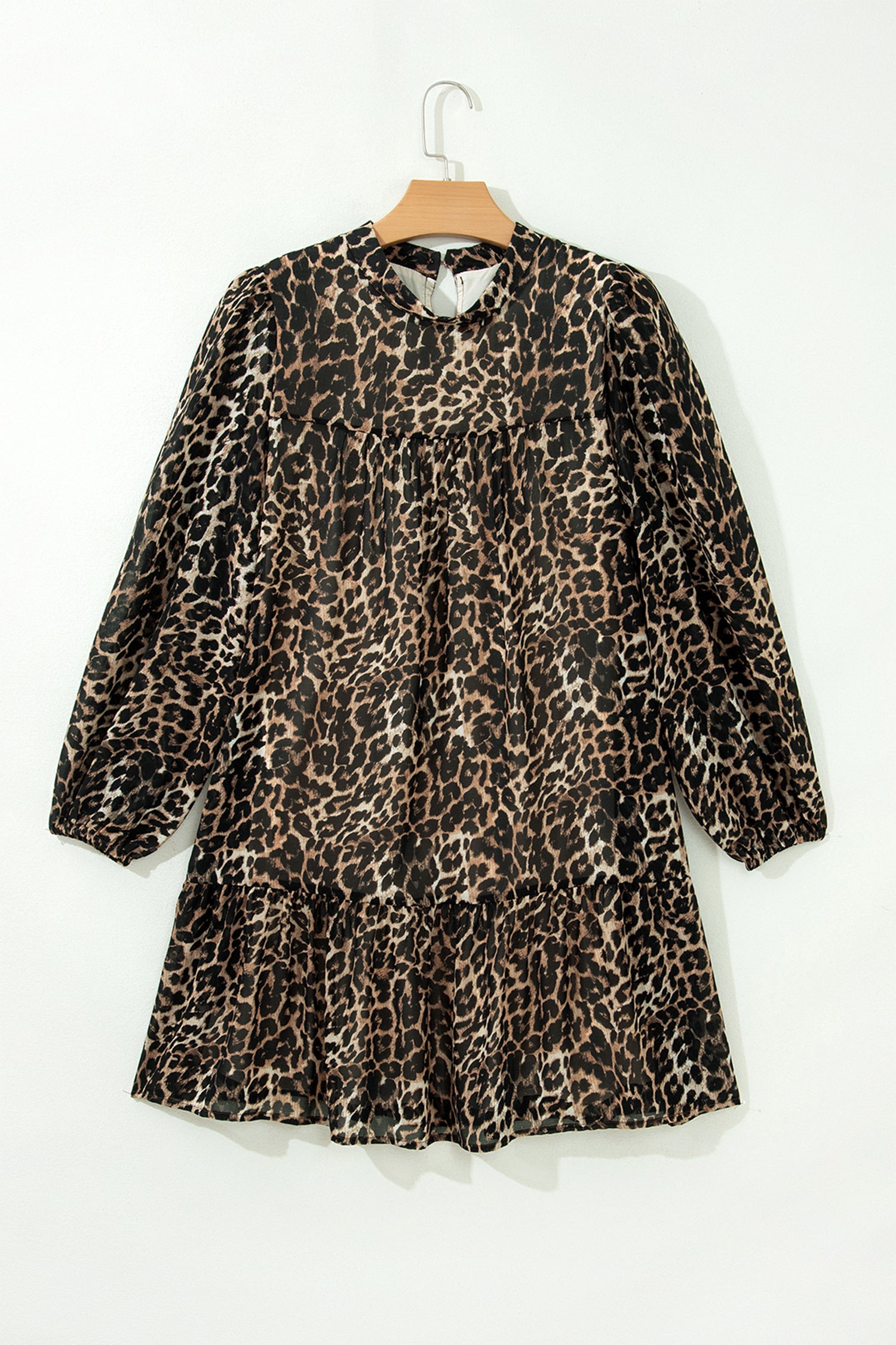 Brown Leopard Print Long Sleeve Short Shift Dress
