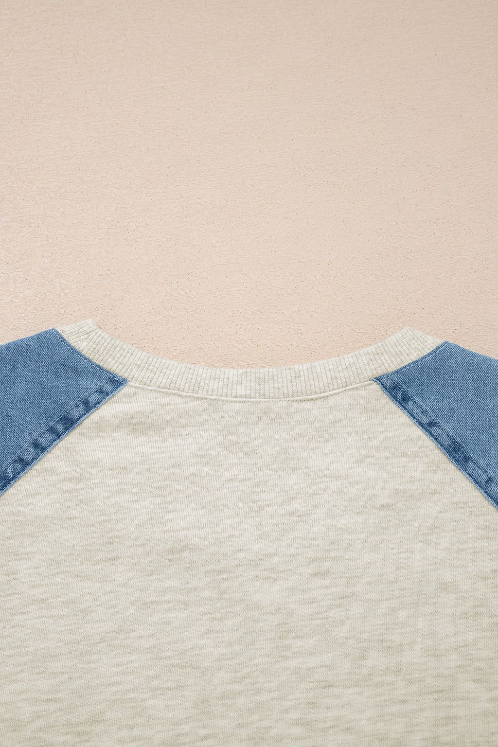 Parchment Denim Color Block Patchwork Round Neck Tee