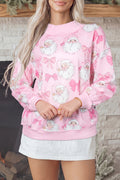 Pink Abstract Santa Print Drop Shoulder High Neck Sweatshirt