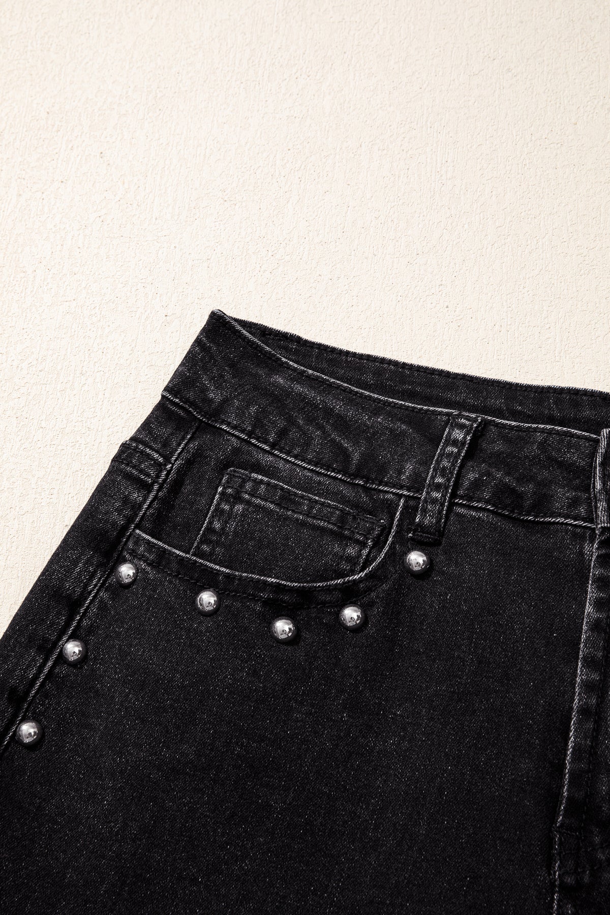 Black Studded Detail Straight Leg Casual Loose Jeans