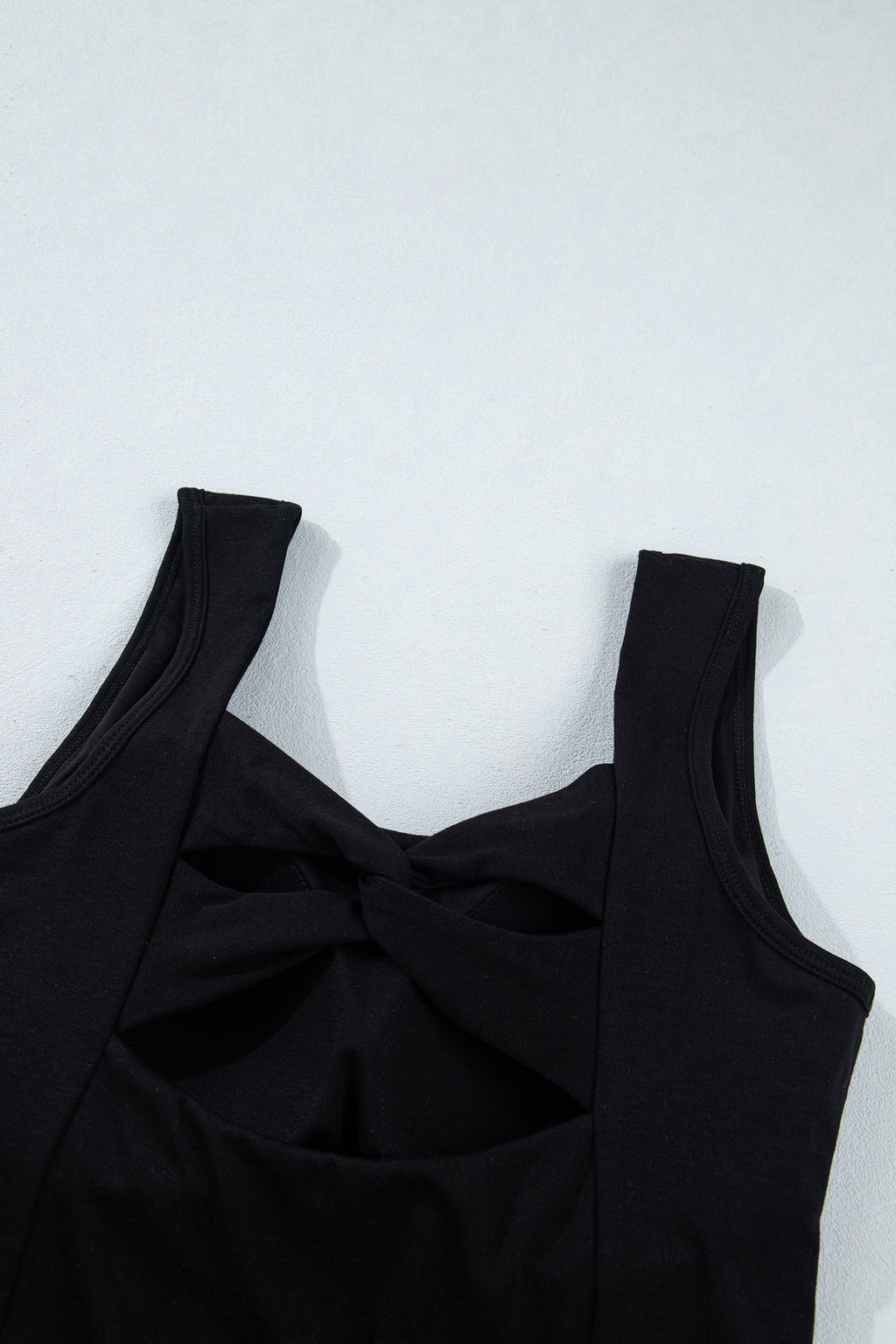 Black Twisted Cross Back Sleeveless U Neck Bra Insert Tank Top