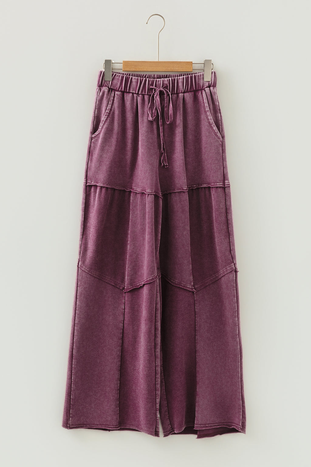 Wild Ginger Careys Mineral Wash Tiered Wide Leg Patchwork Drawstring Pants
