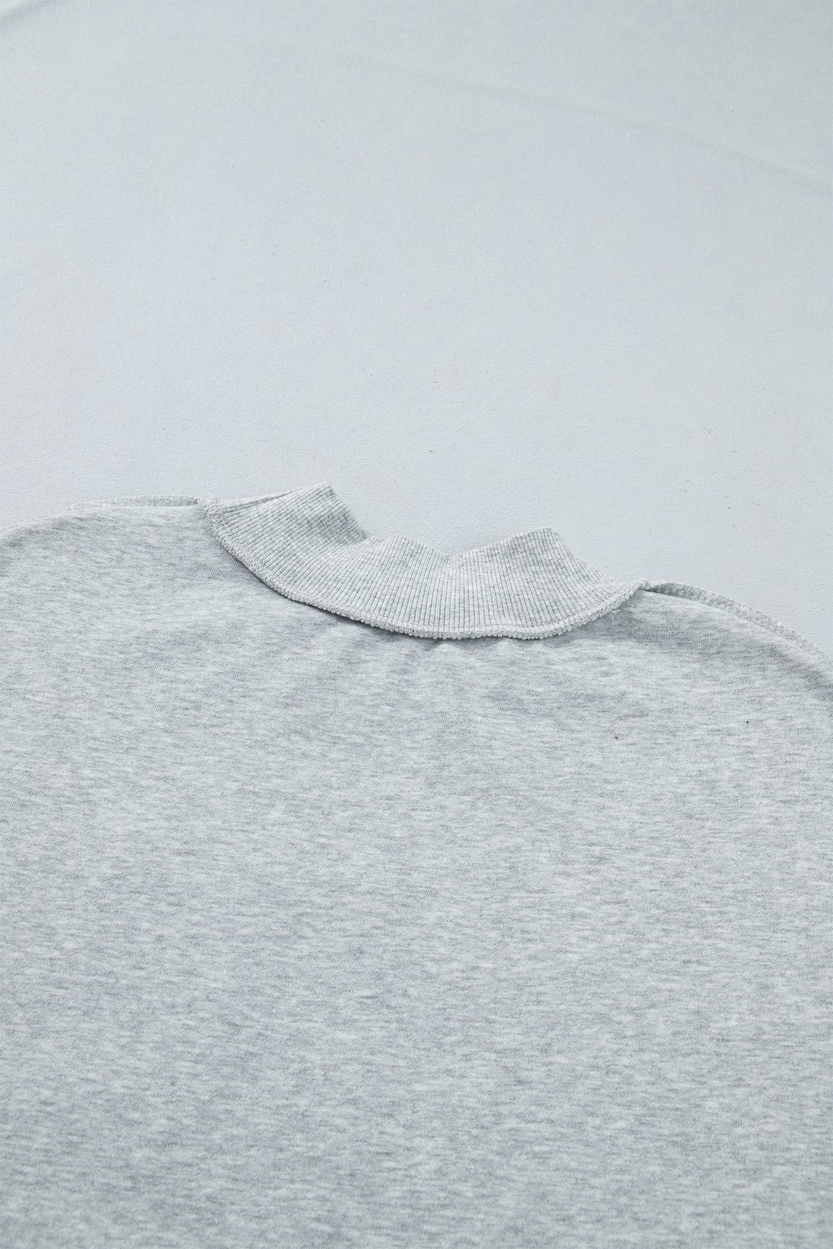 Light Grey Exposed Seam Mock Neck Letter Embroidered Loose Sweatshirt