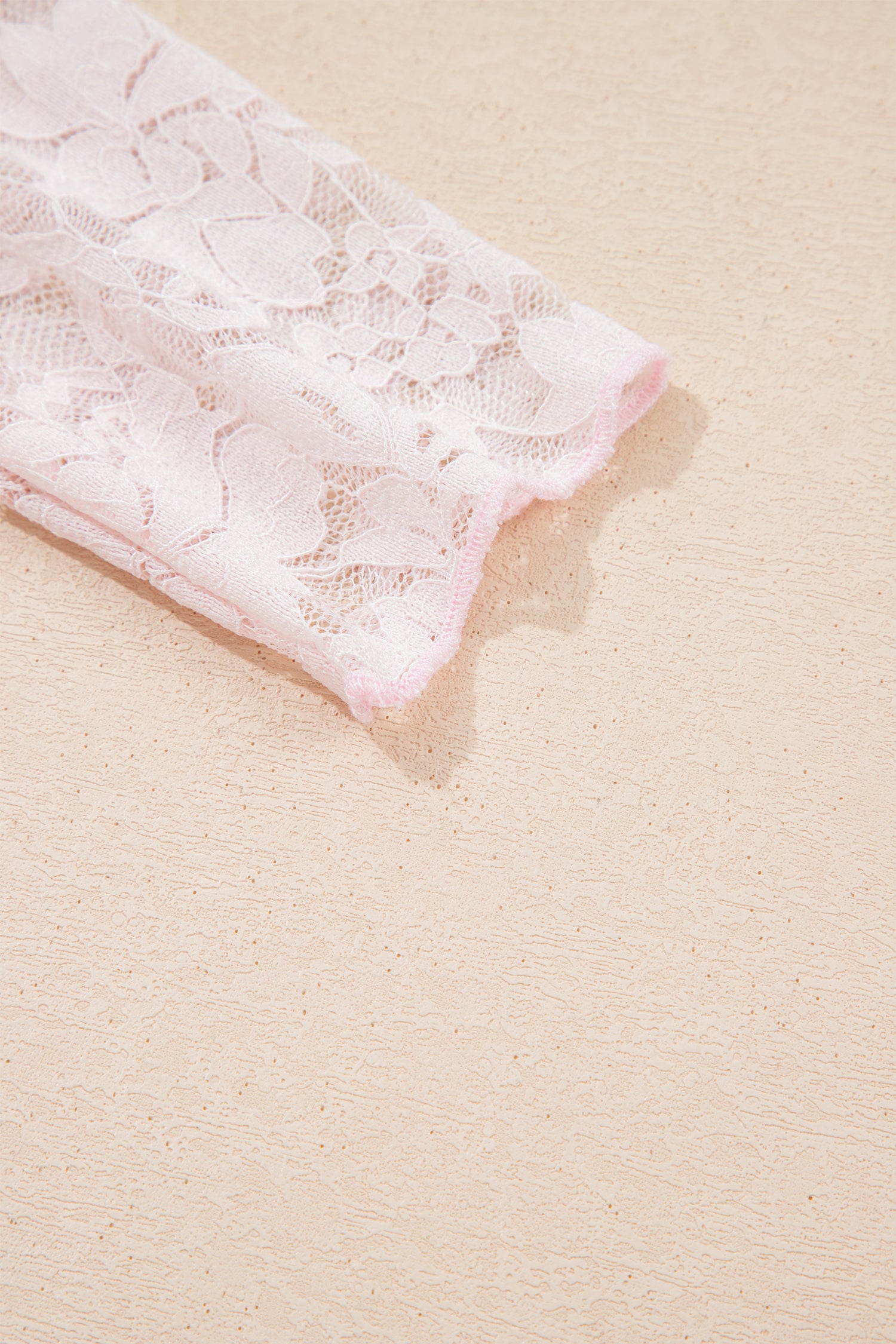 Light Pink Floral Lace Long Sleeve Stand Neck Pullover Top