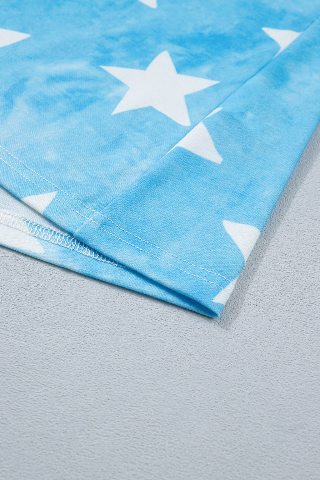 Sky Blue Tie Dye Star Print Striped Trim Round Neck Casual Tank Top