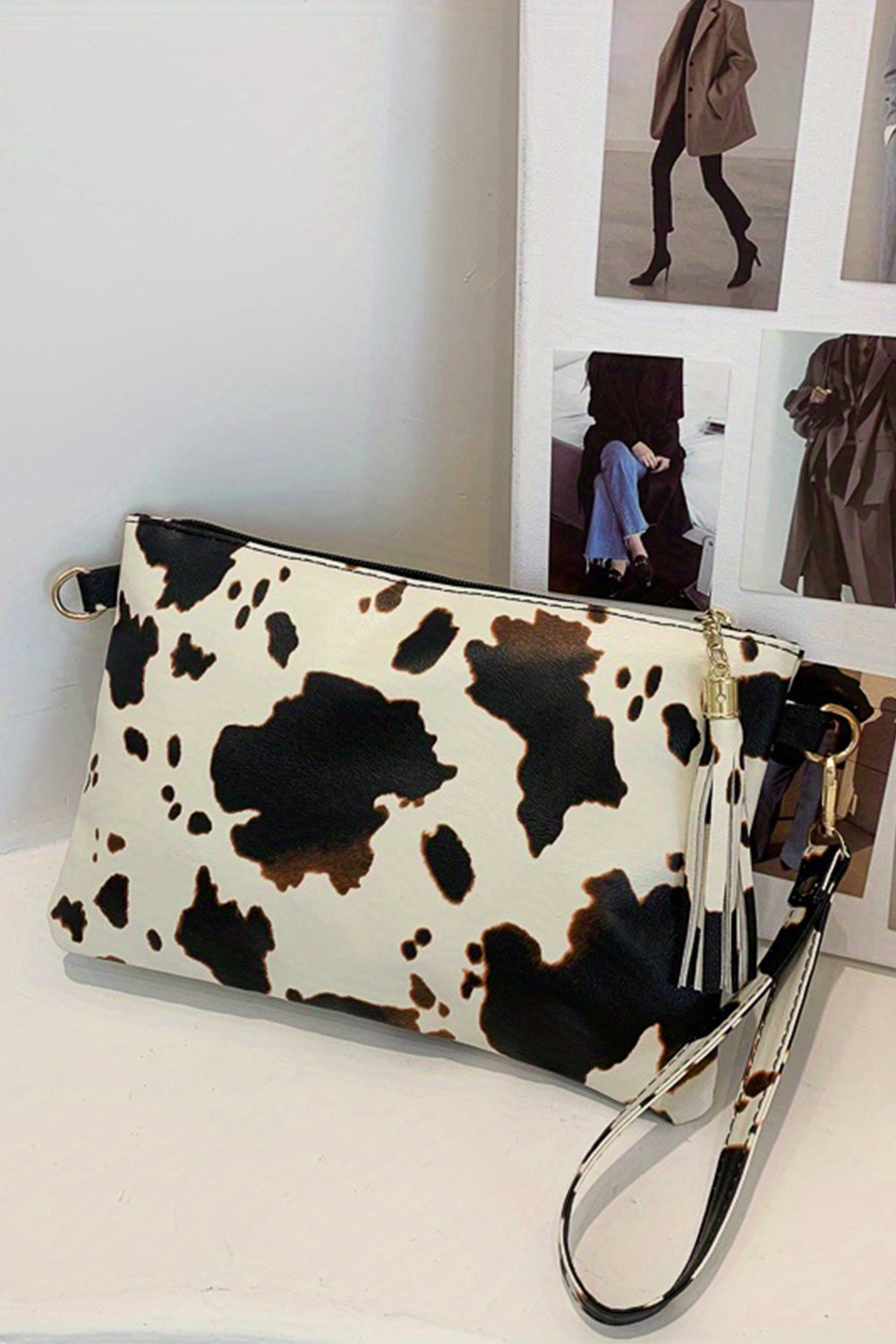 Chestnut Leopard/Cow Print Wrist Strap Zipped Wallet