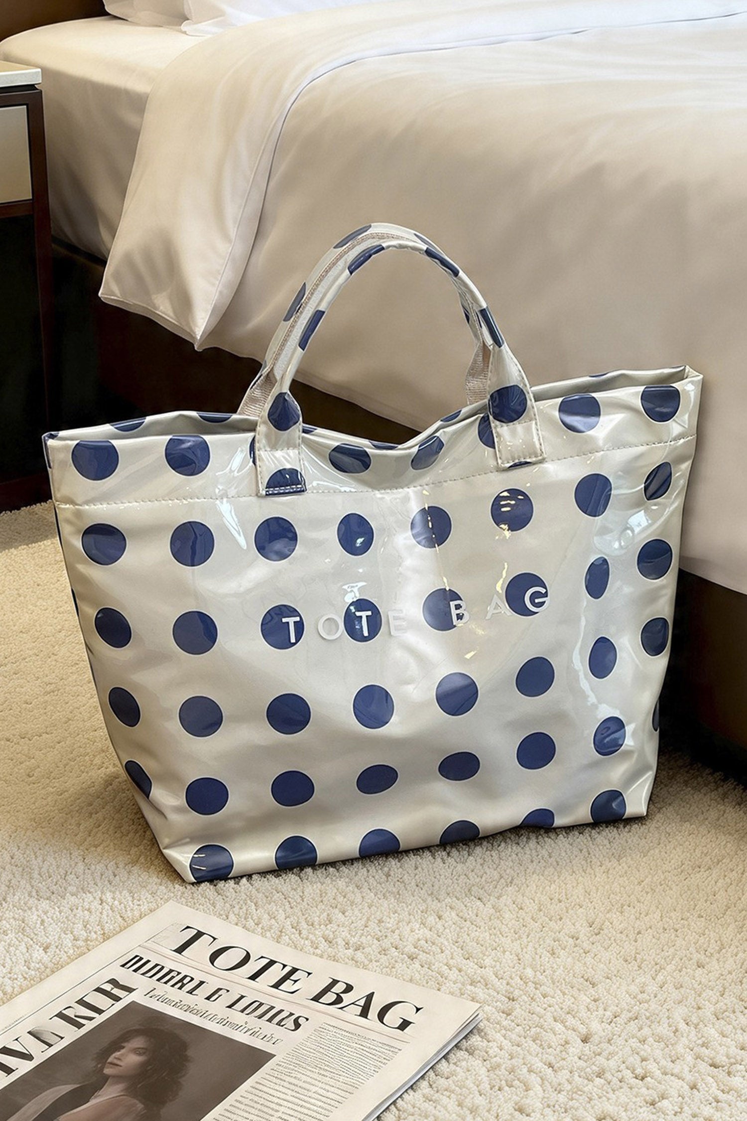Color black Polka Dot Durable Waterproof PVC Tote Bag
