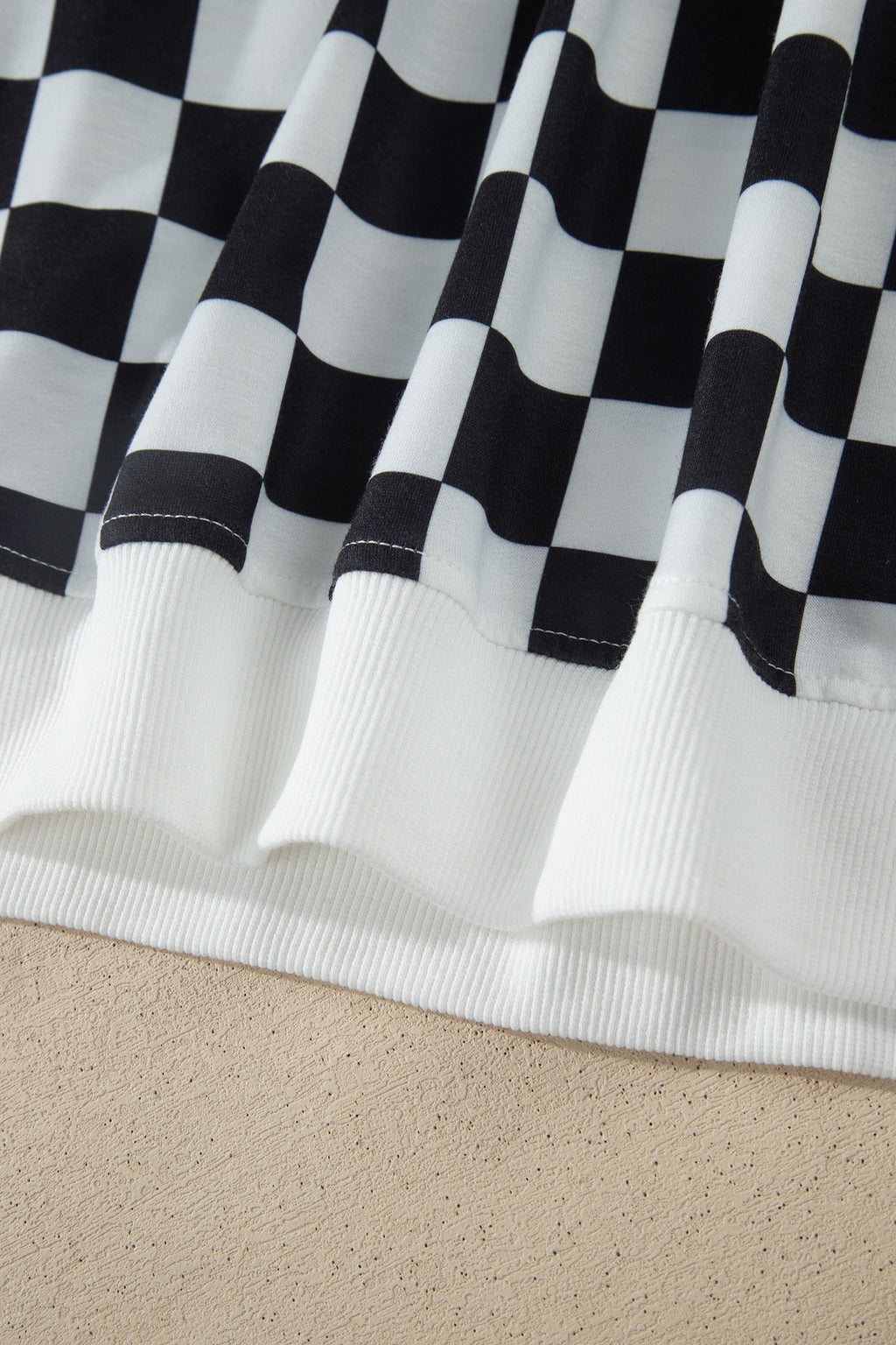 Black Checkered Print Color Block Trim Mock Neck Short Set