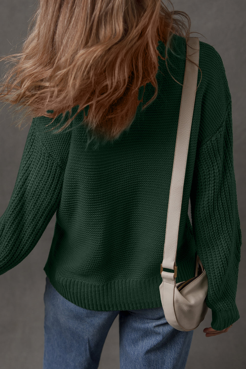 Dirty blue Solid Color Front Seam Drop Shoulder Loose Sweater