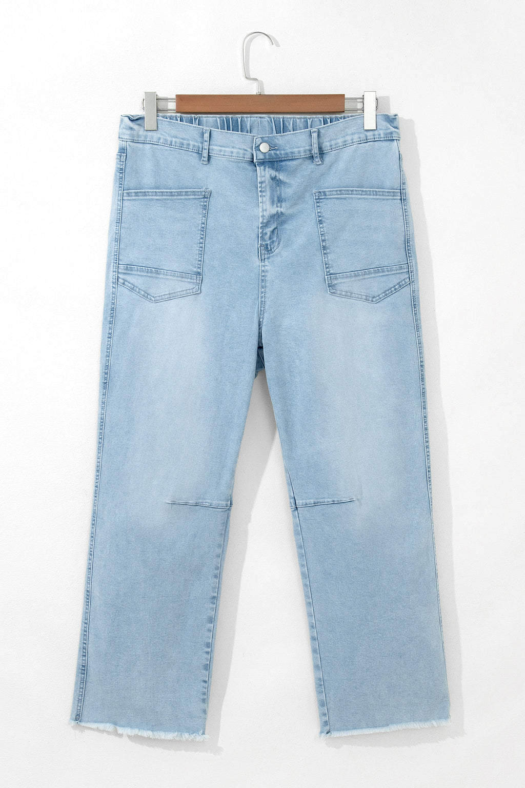 Beau Blue Plus Size Seam Detail Patch Pocket Raw Cut Shift Jeans