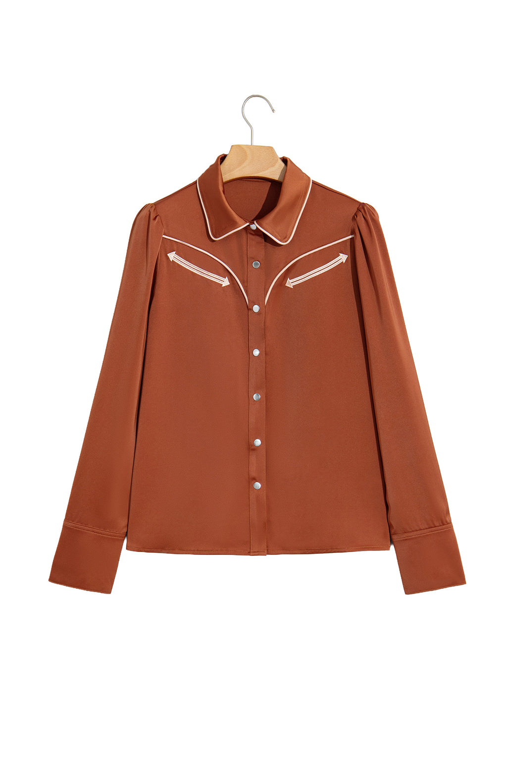 Cinnamon Silky Long Sleeve Button Front Western Fashion Shirt