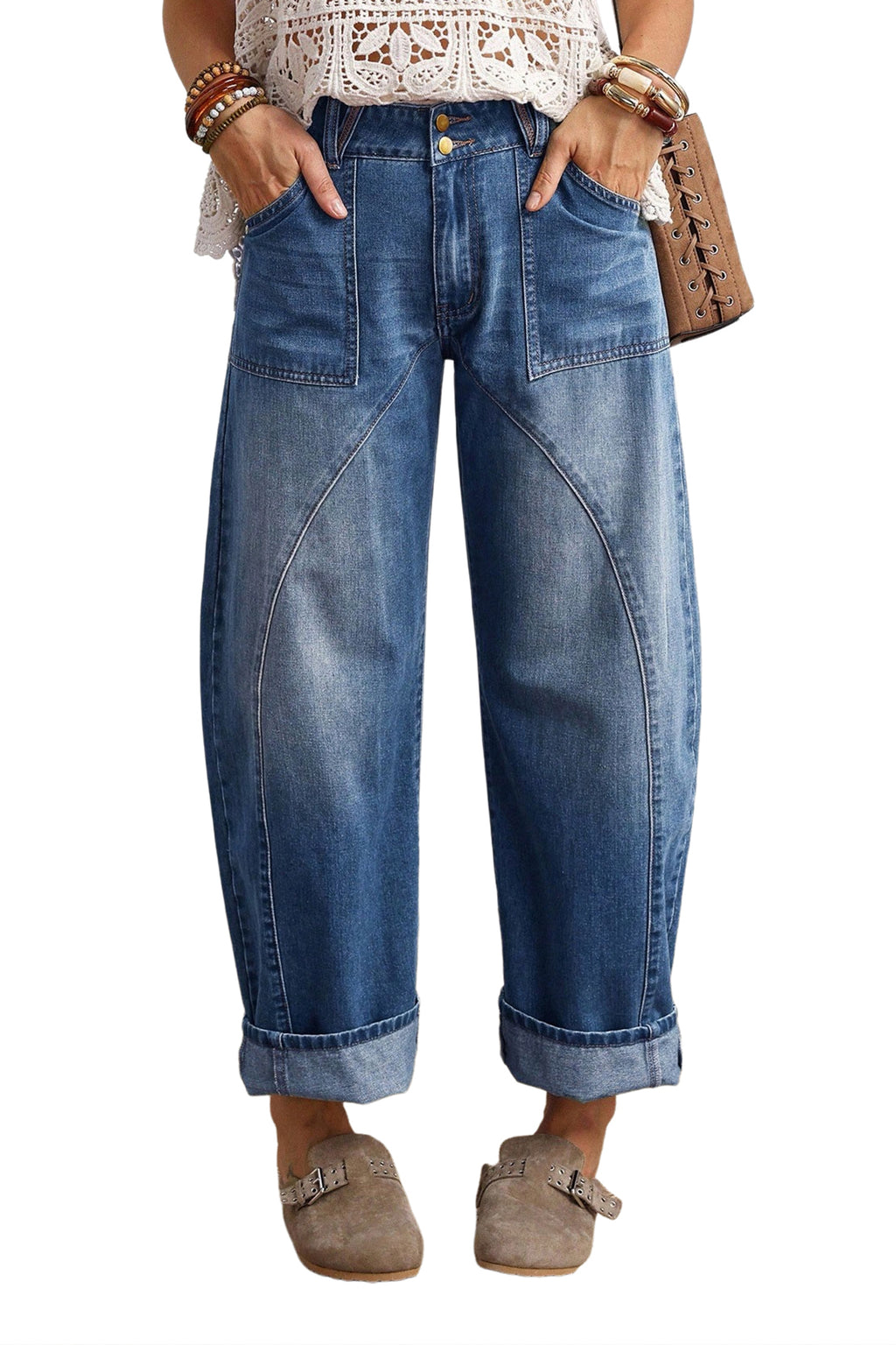 Ashleigh Blue Curved-Knife Ankle-Length Casual Jeans