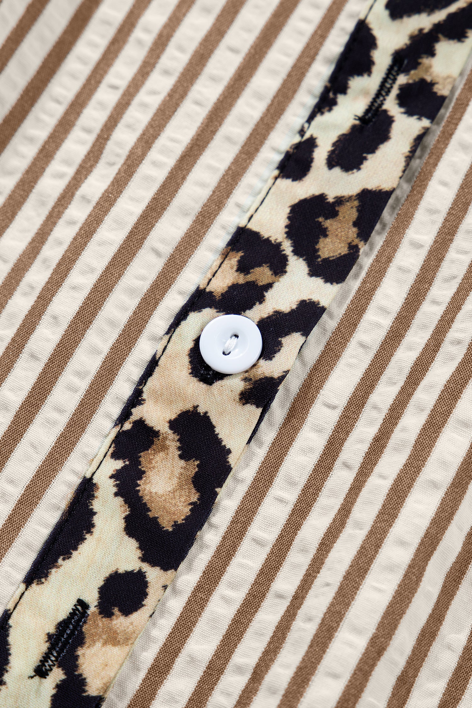 Brown Stripe Leopard Patchwork Long Sleeve Shirt