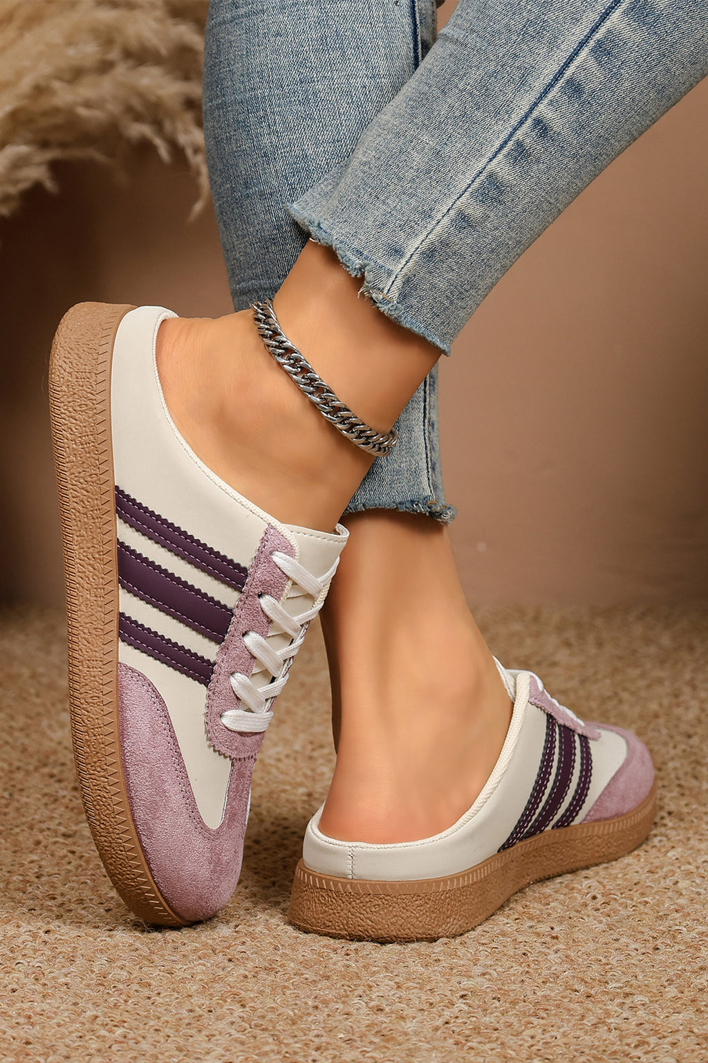 Color black PU Leather Color Block Varsity Lace Up Flat Shoes