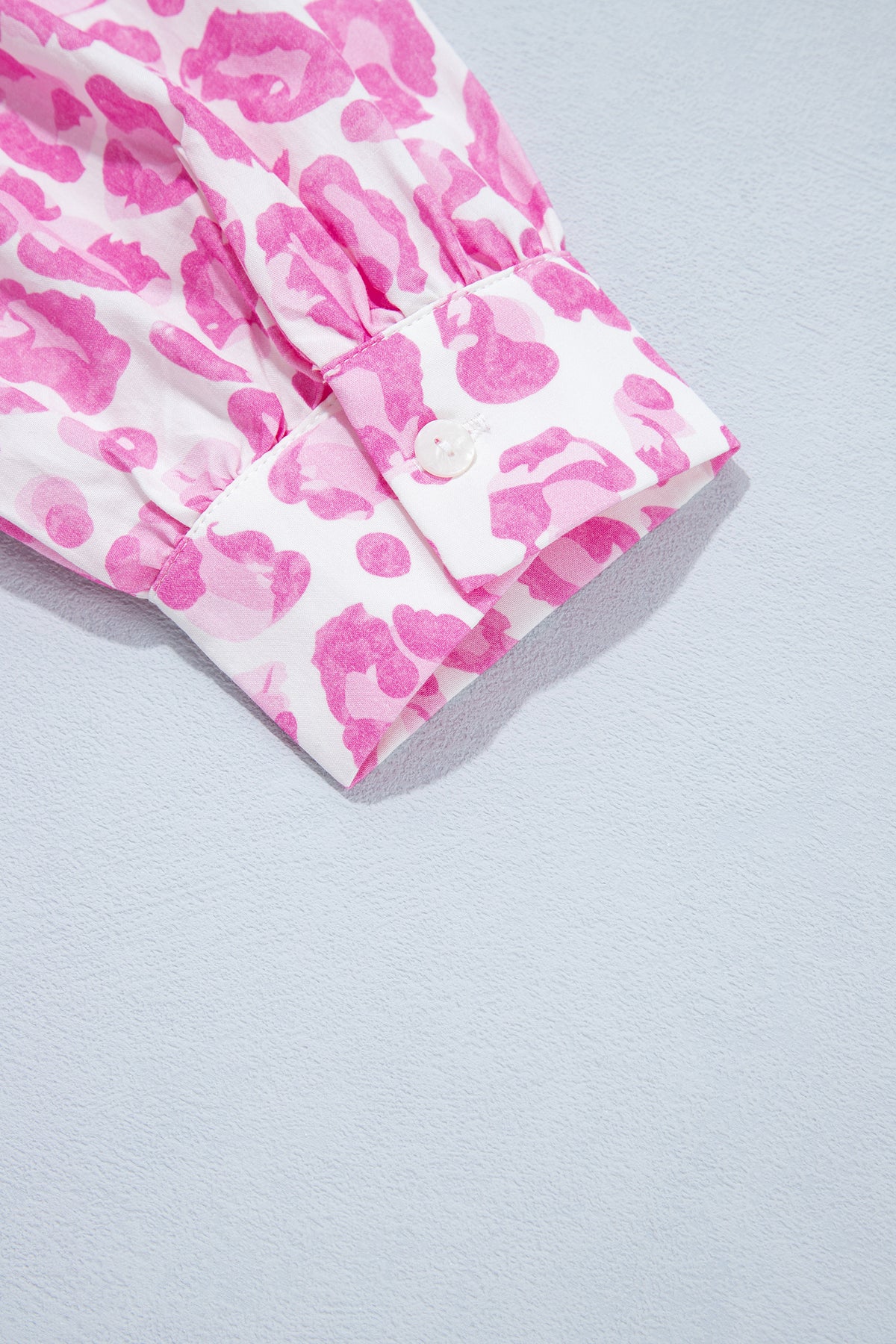 Pink Abstract Leopard Print Tie Waist Puff Sleeve Mini Shirt Dress