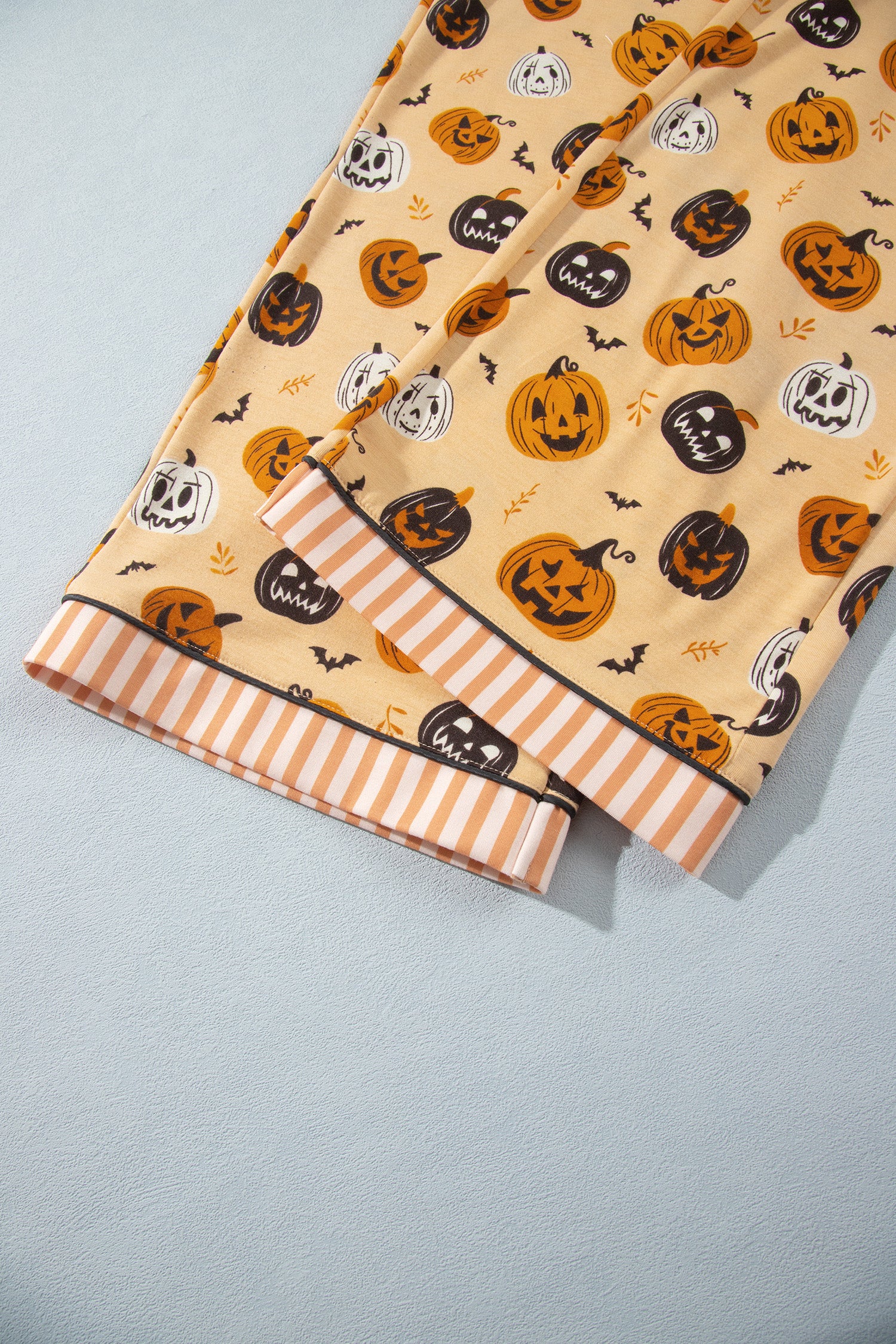 Orange Halloween Pumpkin Print Two Piece Long Sleeve Lounge Set