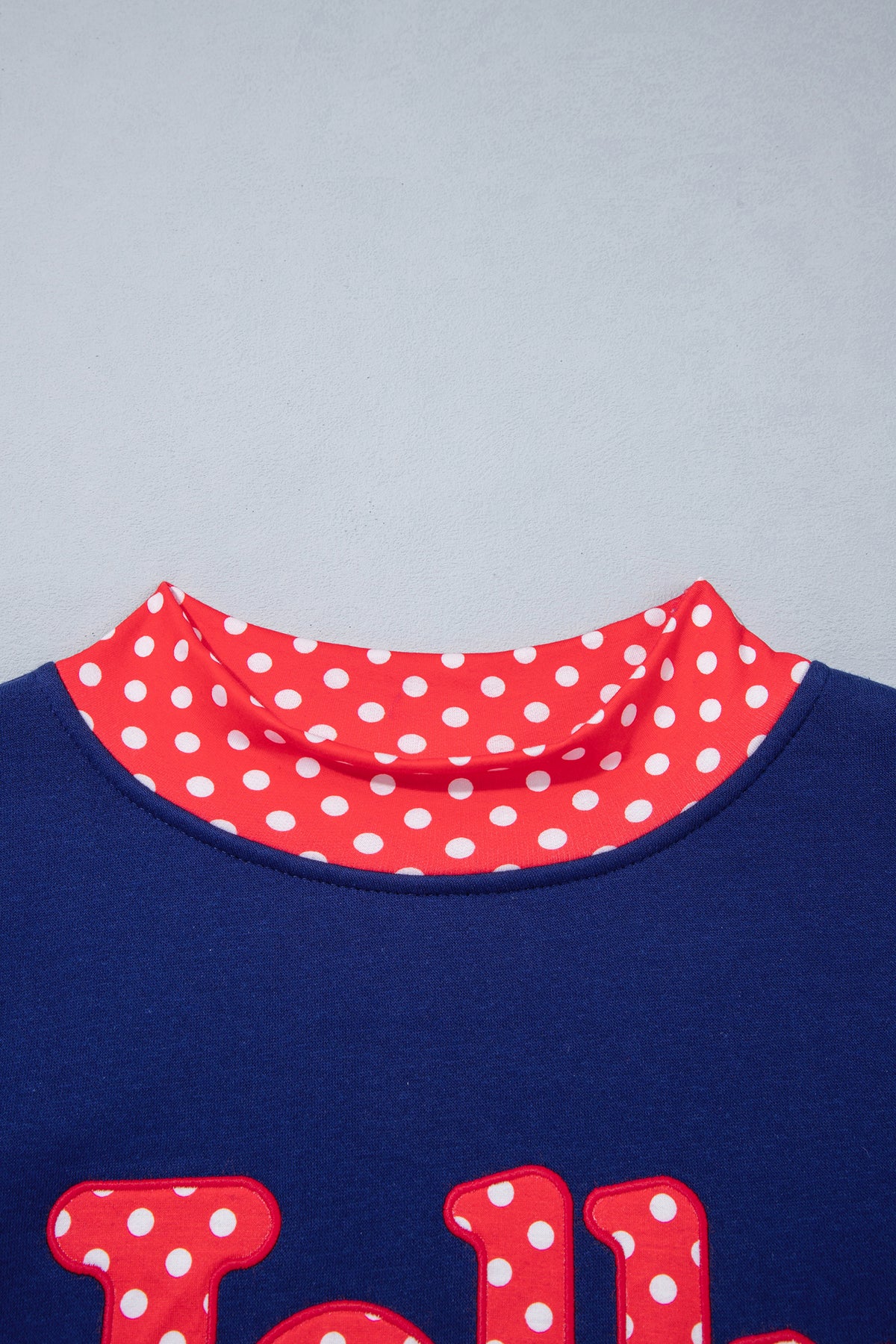 Tomato Red Polka Dot Letter Print Contrast Trim Mock Neck Sweatshirt