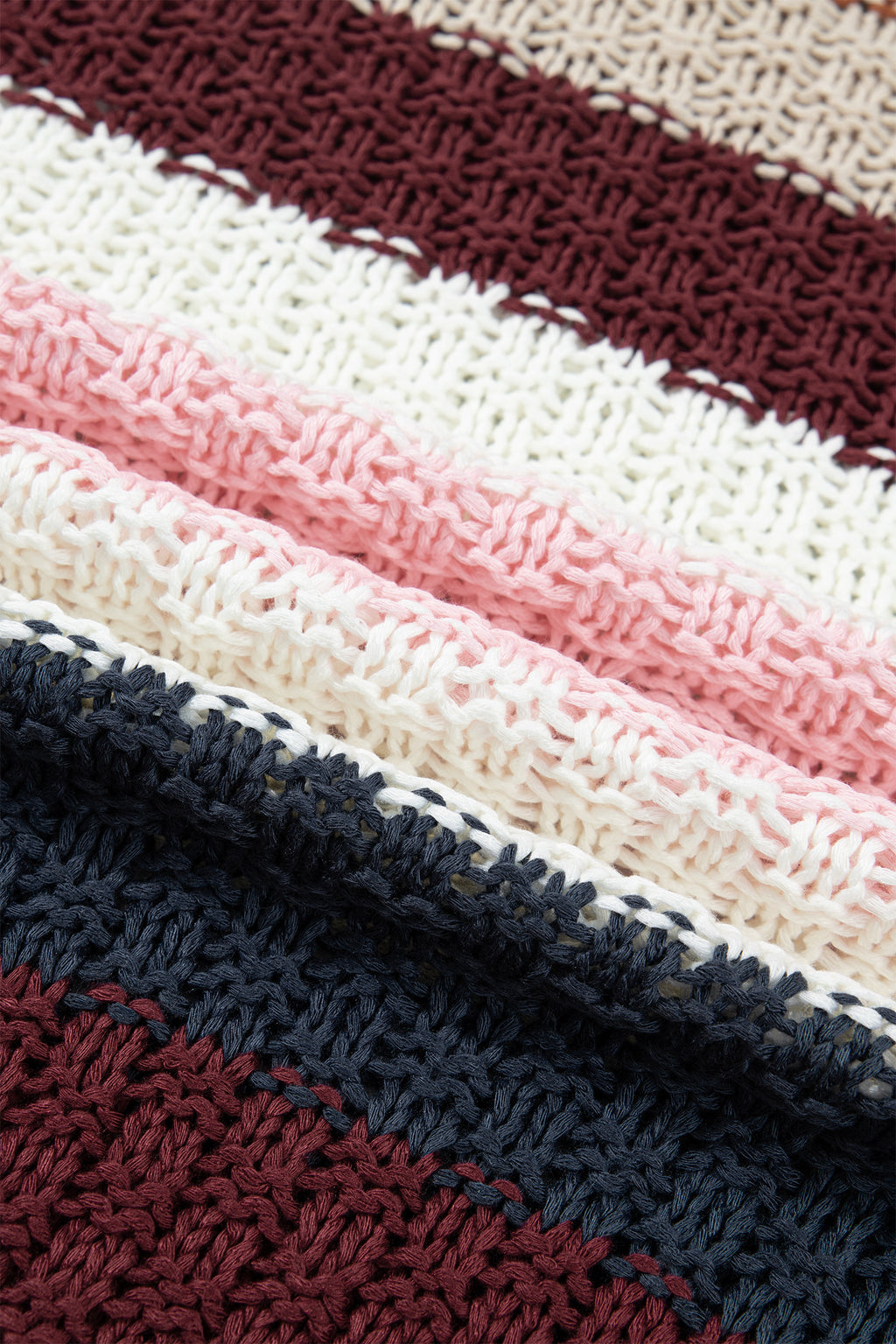 Multicolour Striped Knit Dropped Shoulder Round Neck Pullover Sweater