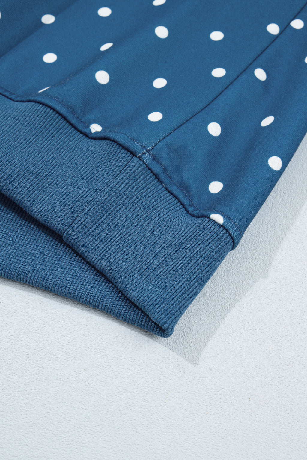 Blue Polka Dot Print Metal Button Collar Casual Pullover Sweatshirt