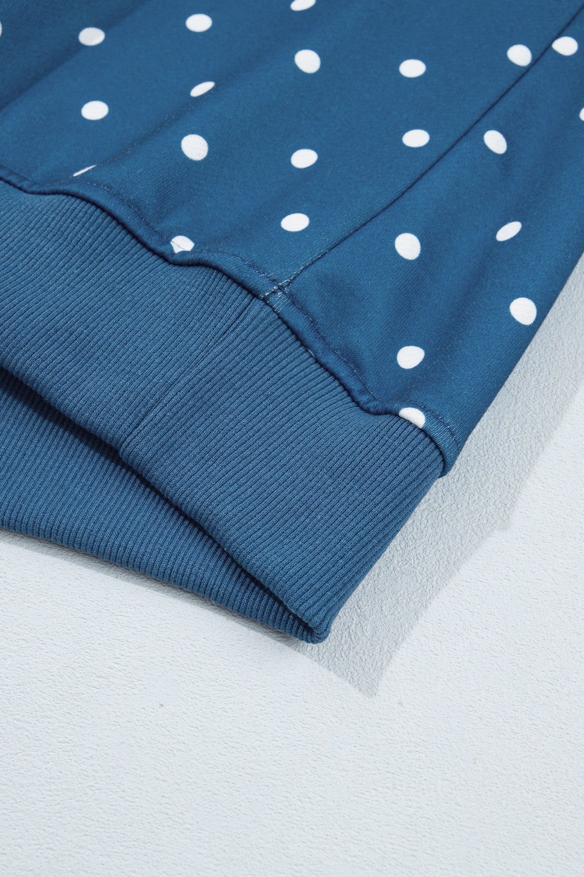 Blue Polka Dot Print Metal Button Collar Casual Pullover Sweatshirt