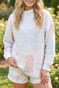 Multicolour Floral Quilted Mock Neck Top and Short Set