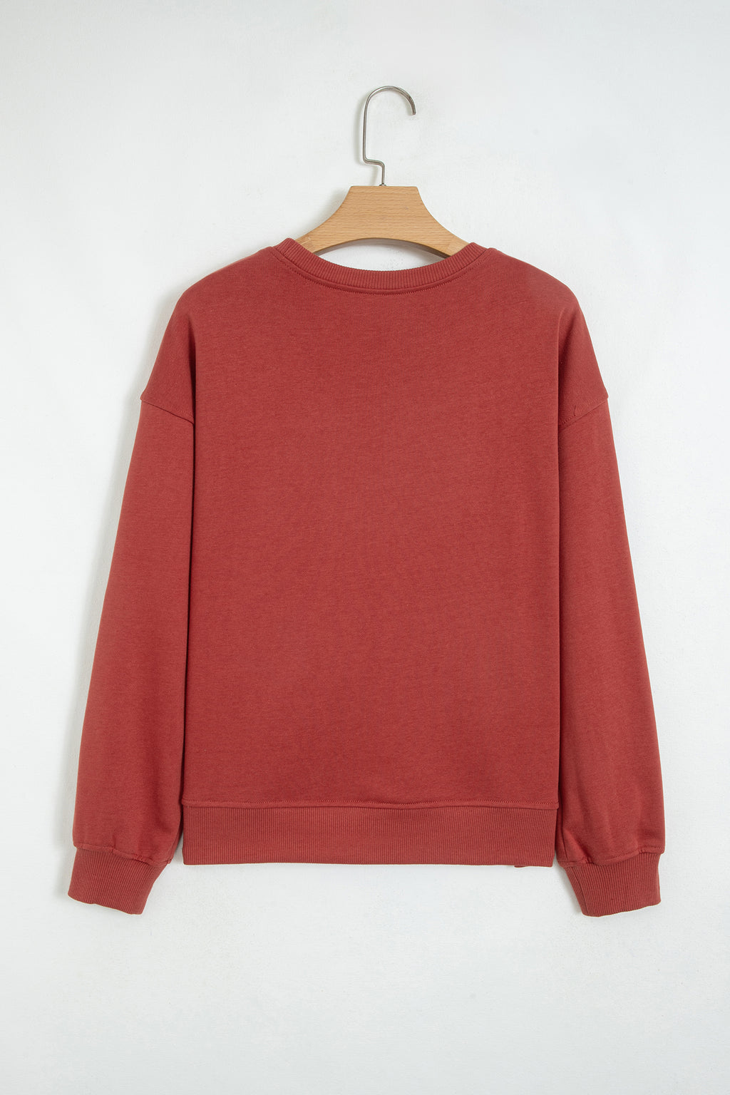 Mineral Red Checkered Trim Long Sleeve Round Neck Shift Sweatshirt