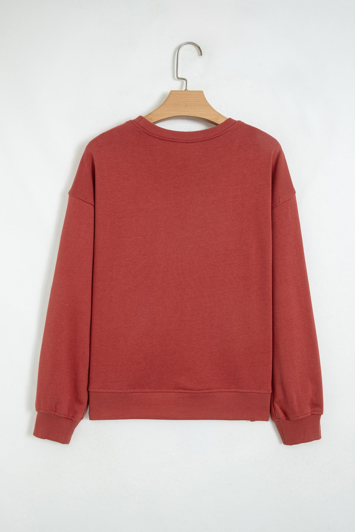 Mineral Red Checkered Trim Long Sleeve Round Neck Shift Sweatshirt