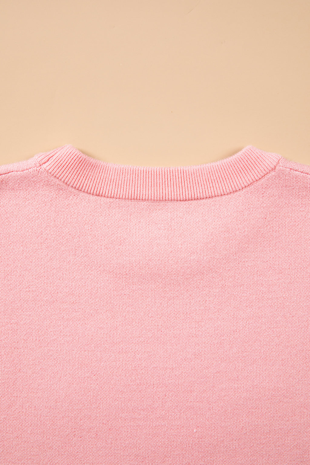Gossamer Pink Drop Shoulder Round Neck Towel Embroidery Slogan Pullover Sweater