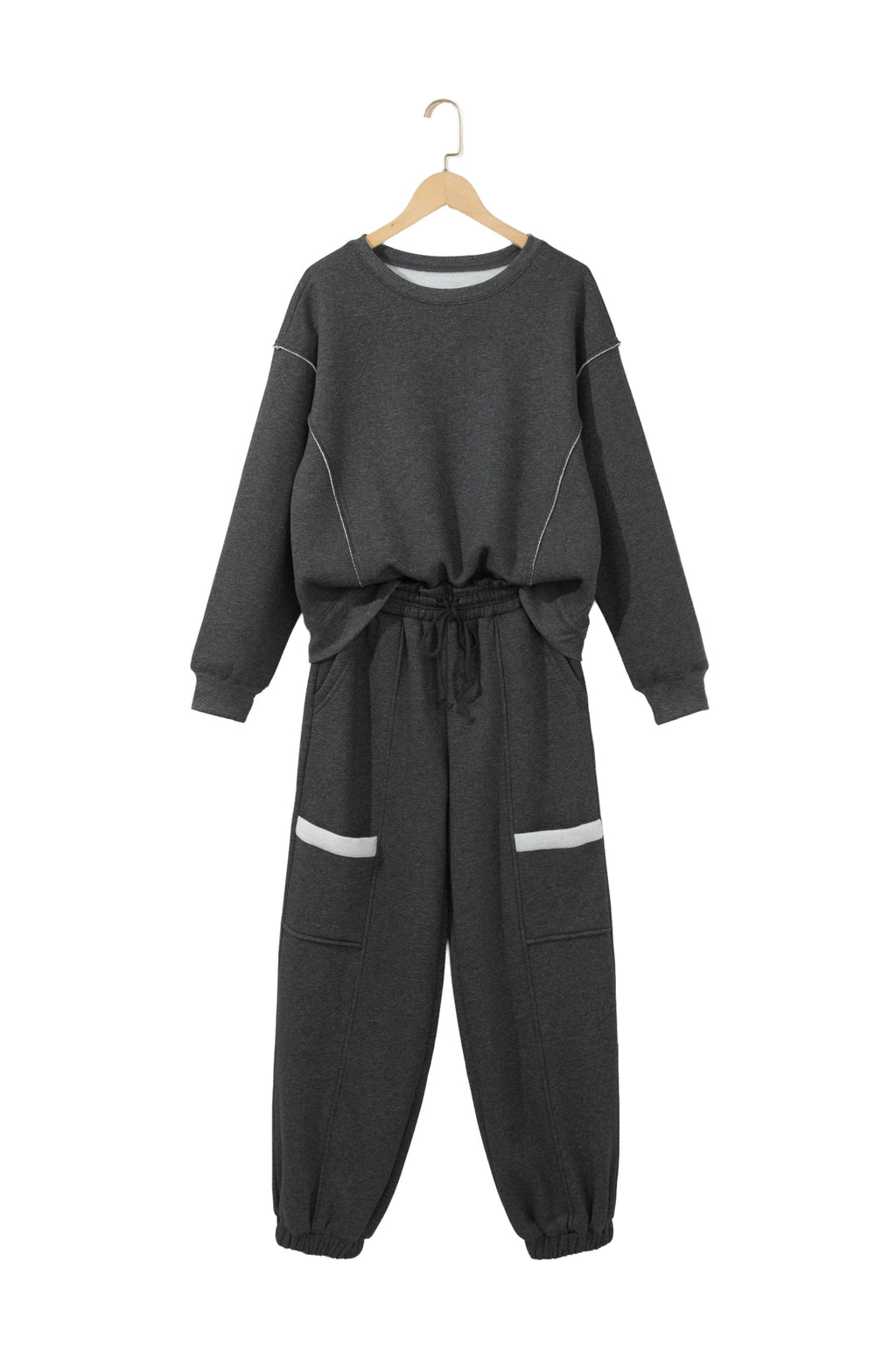 Carbon Grey Solid Colorblock Jogger Pants Set