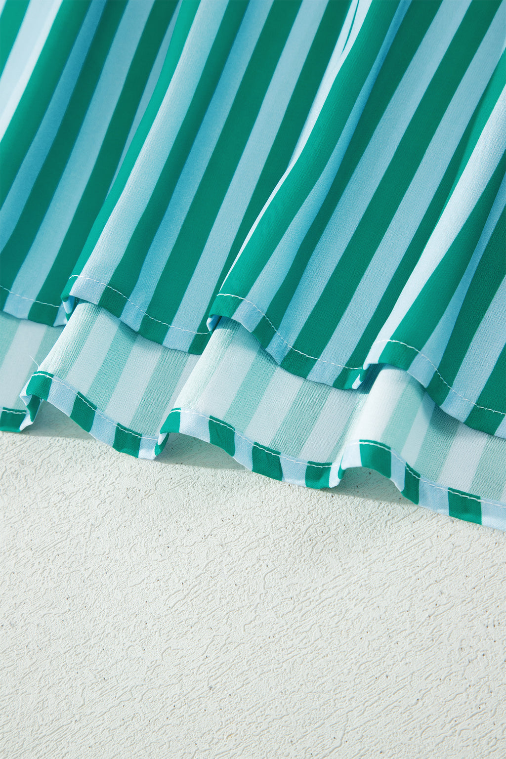 Green Stripe Scalloped Contrast Patchwork Knot Strap Midi Dress