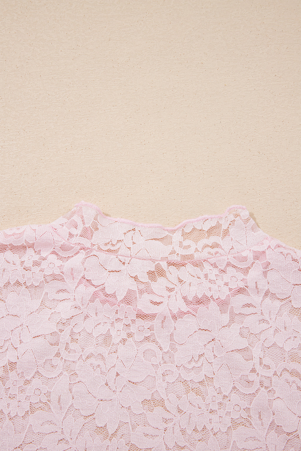 Light Pink Floral Lace Long Sleeve Stand Neck Pullover Top
