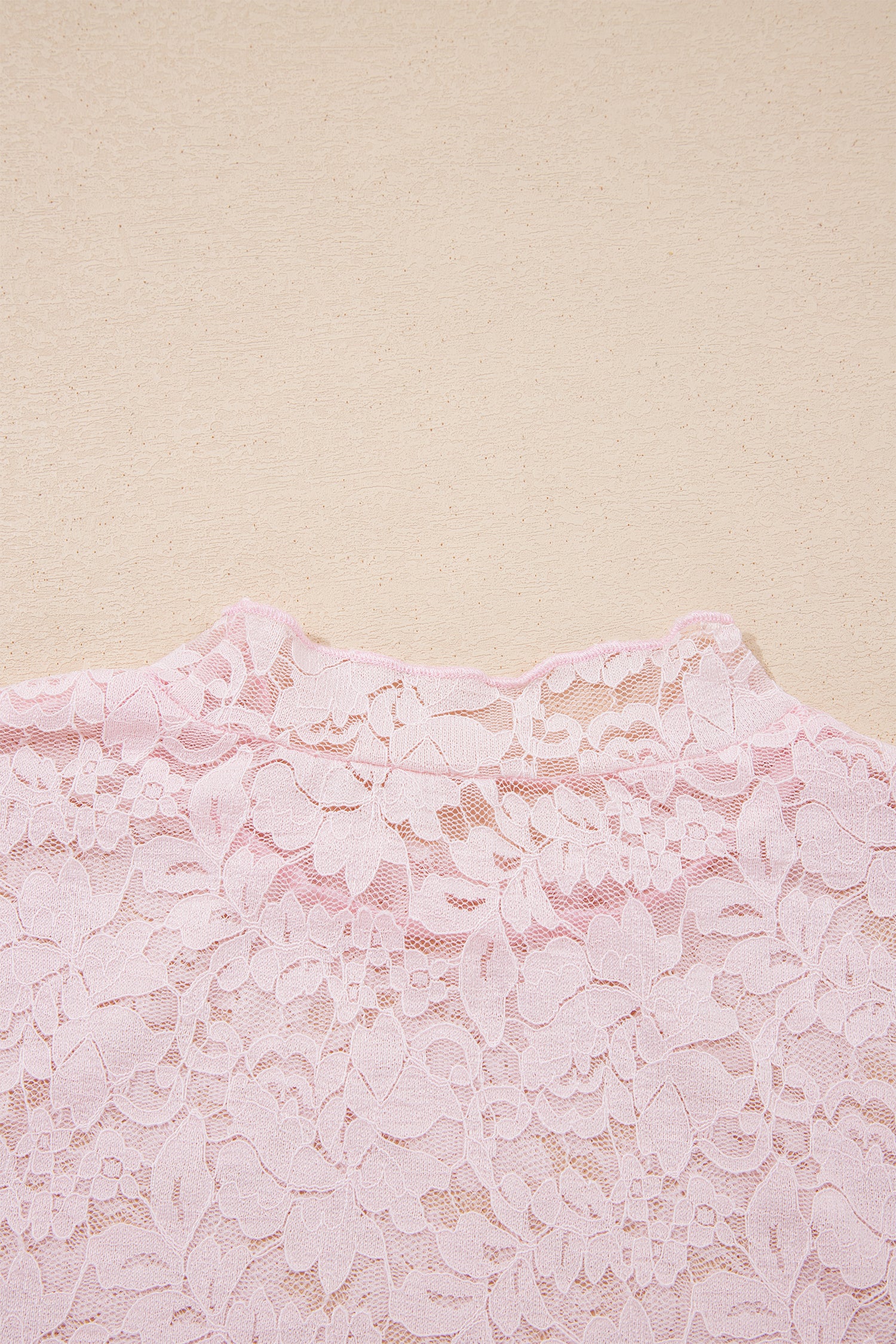 Light Pink Floral Lace Long Sleeve Stand Neck Pullover Top