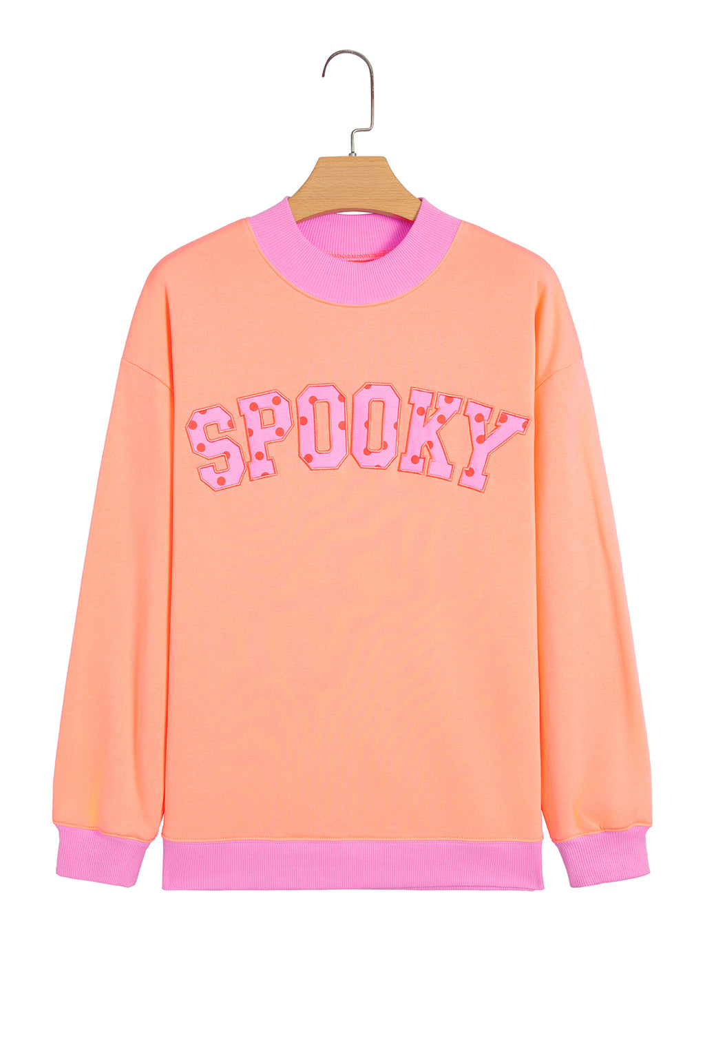 Pink Polka Dot Letter Graphic Colorblock Tunic Sweatshirt