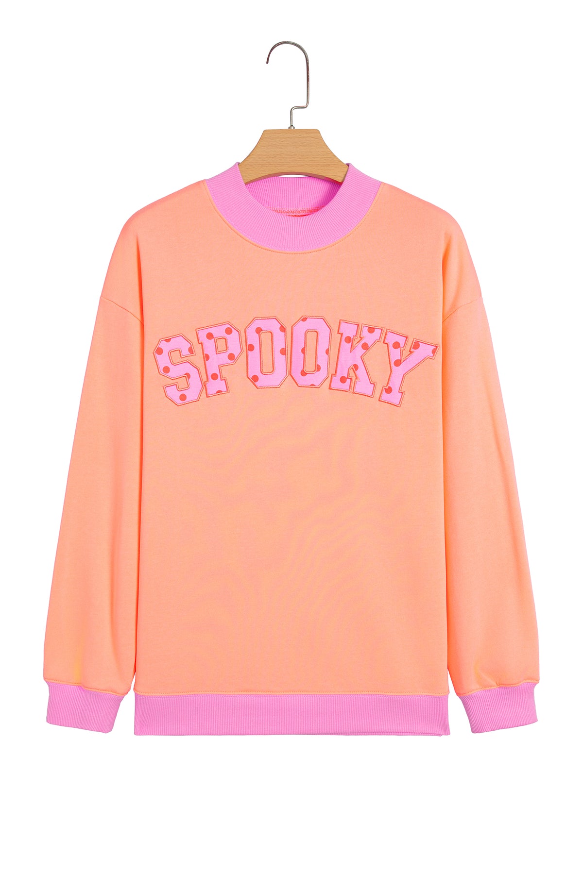 Pink Polka Dot Letter Graphic Colorblock Tunic Sweatshirt