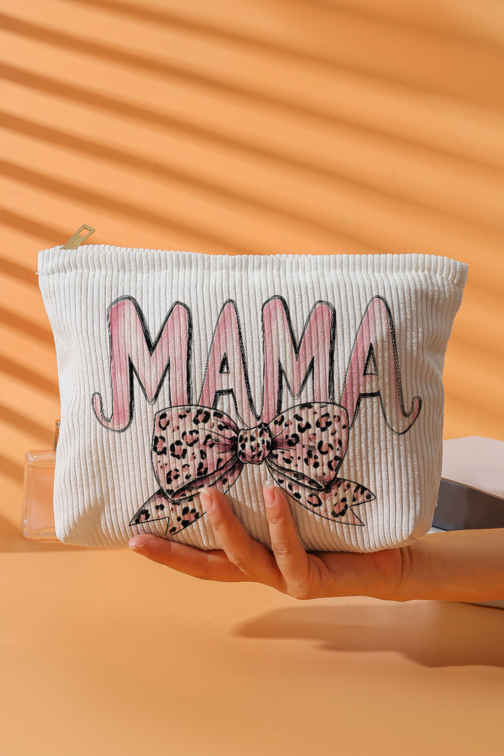 White Mama Leopard Bow Makeup Bag