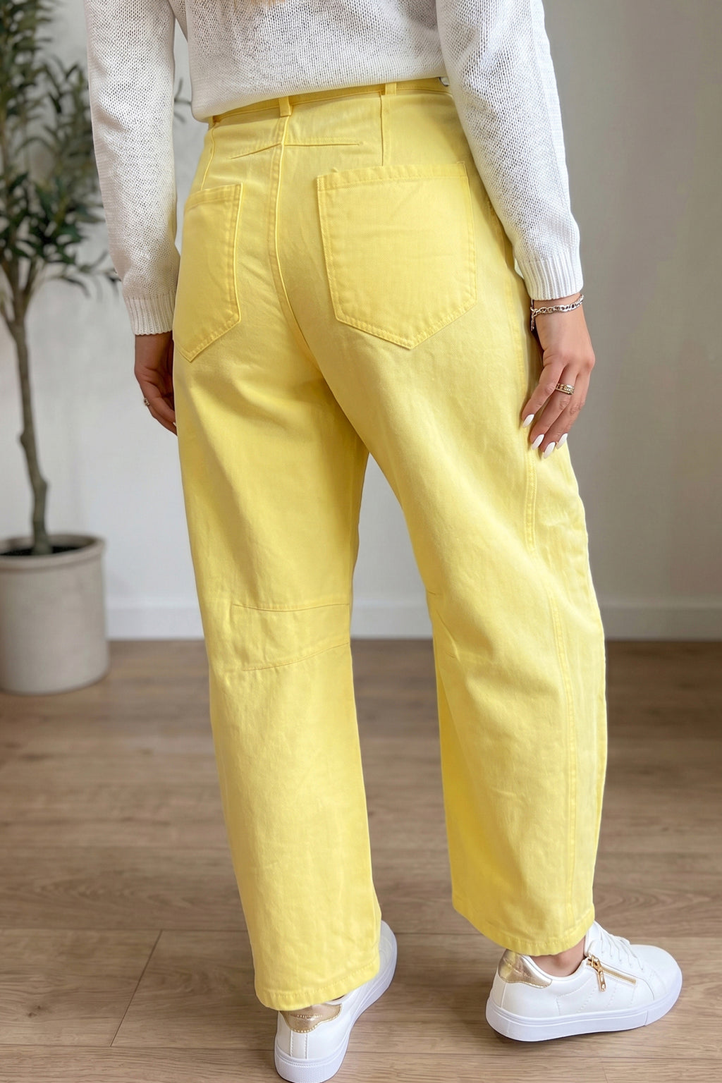 Light Pink Solid Color Grommet Detail Knot Waist Barrel Jeans