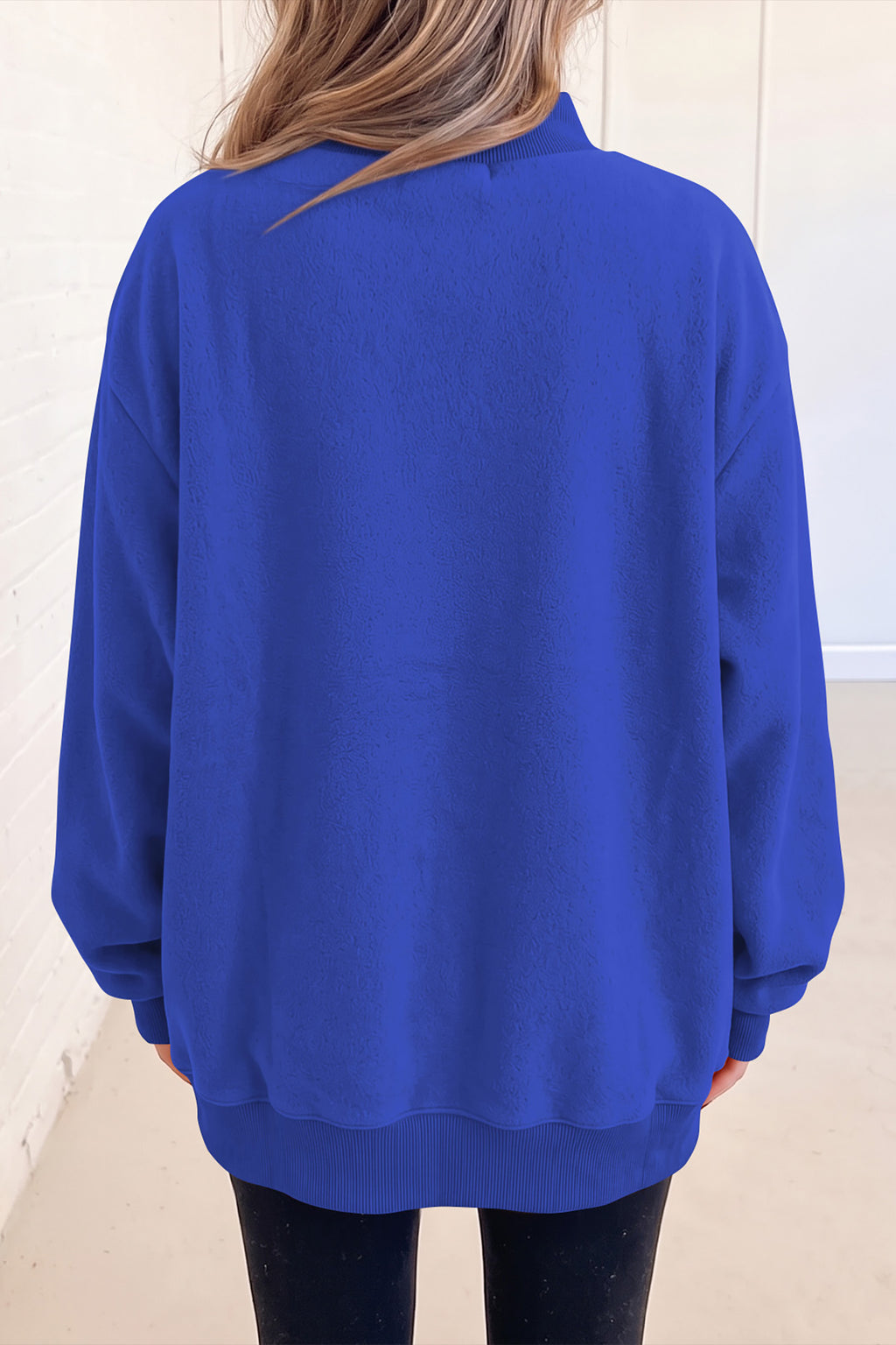 Bluing Oversize Drop Shoulder Reversible Mock Neck Sweatshirt