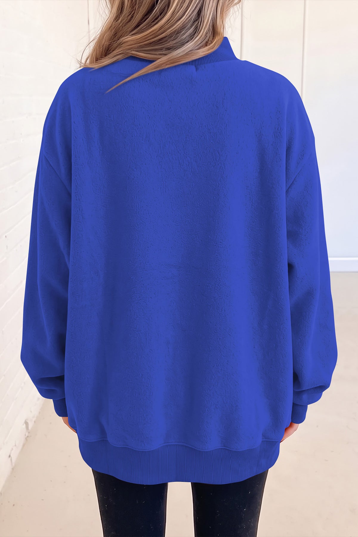 Bluing Oversize Drop Shoulder Reversible Mock Neck Sweatshirt
